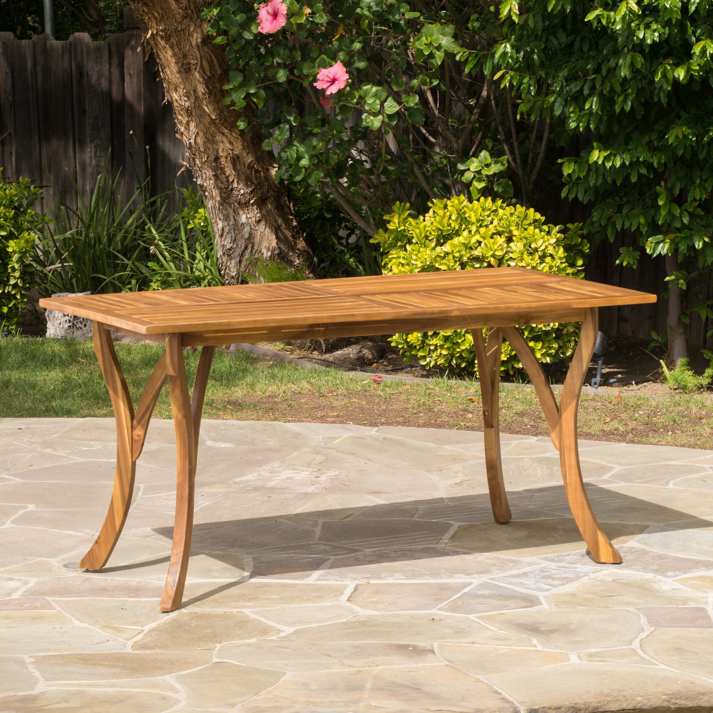 Teak Finish Acacia Wood Rectangular Dining Table