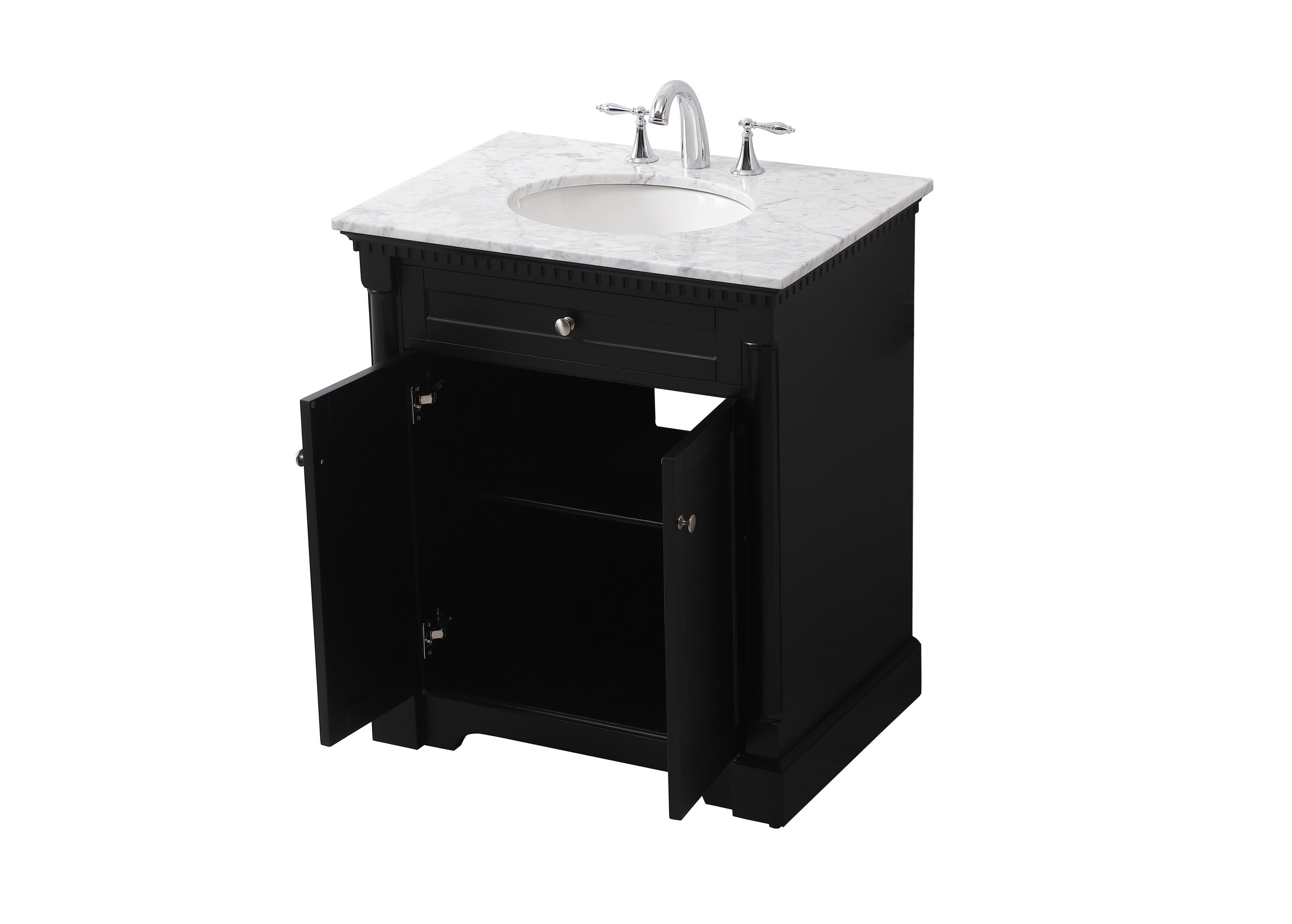 Clarence 30" Black Solid Wood and Metal Bathroom Vanity with Marble Top