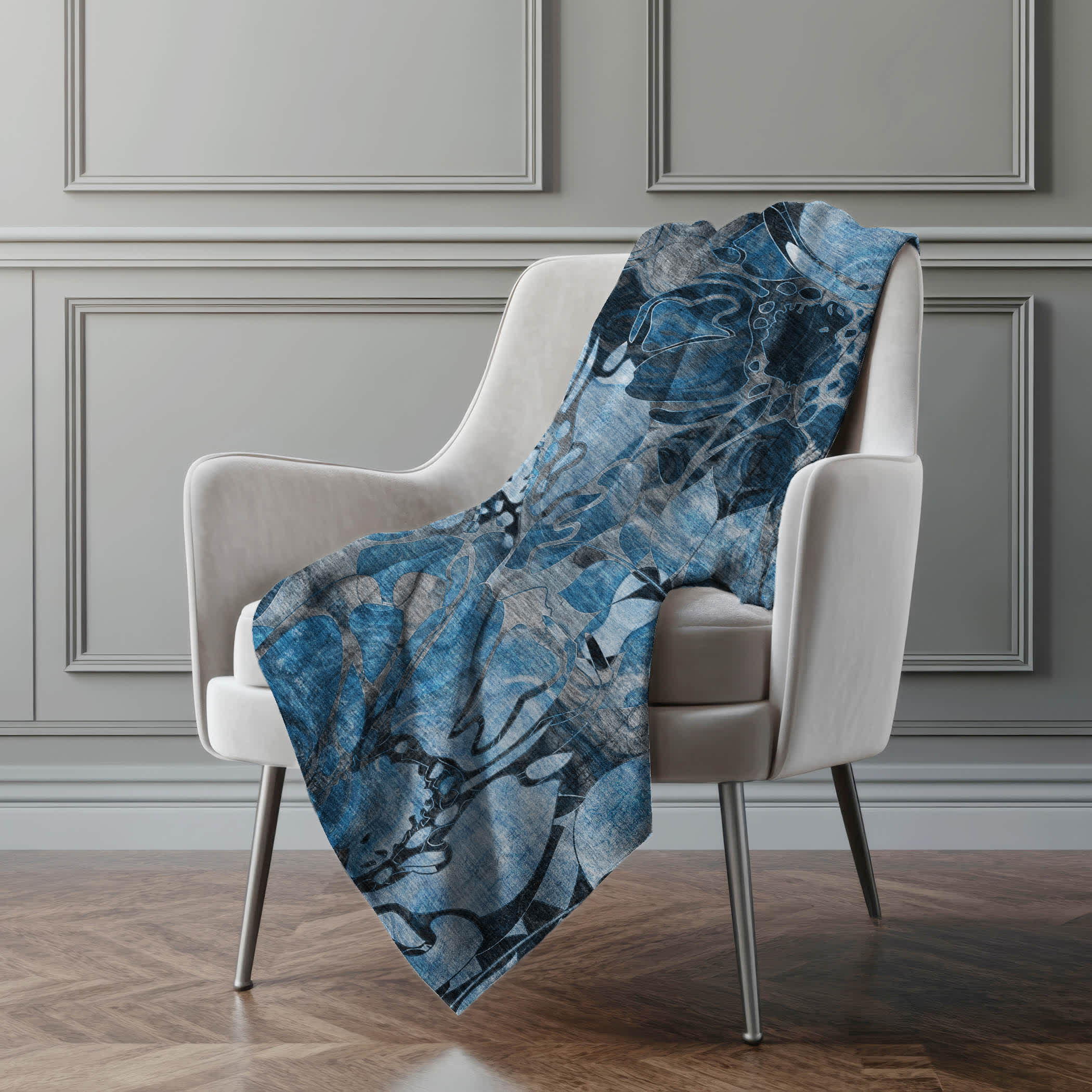 Premium Machine Washable Addison ASB558 Blue 50 x 70 inches Sherpa Throw Blanket