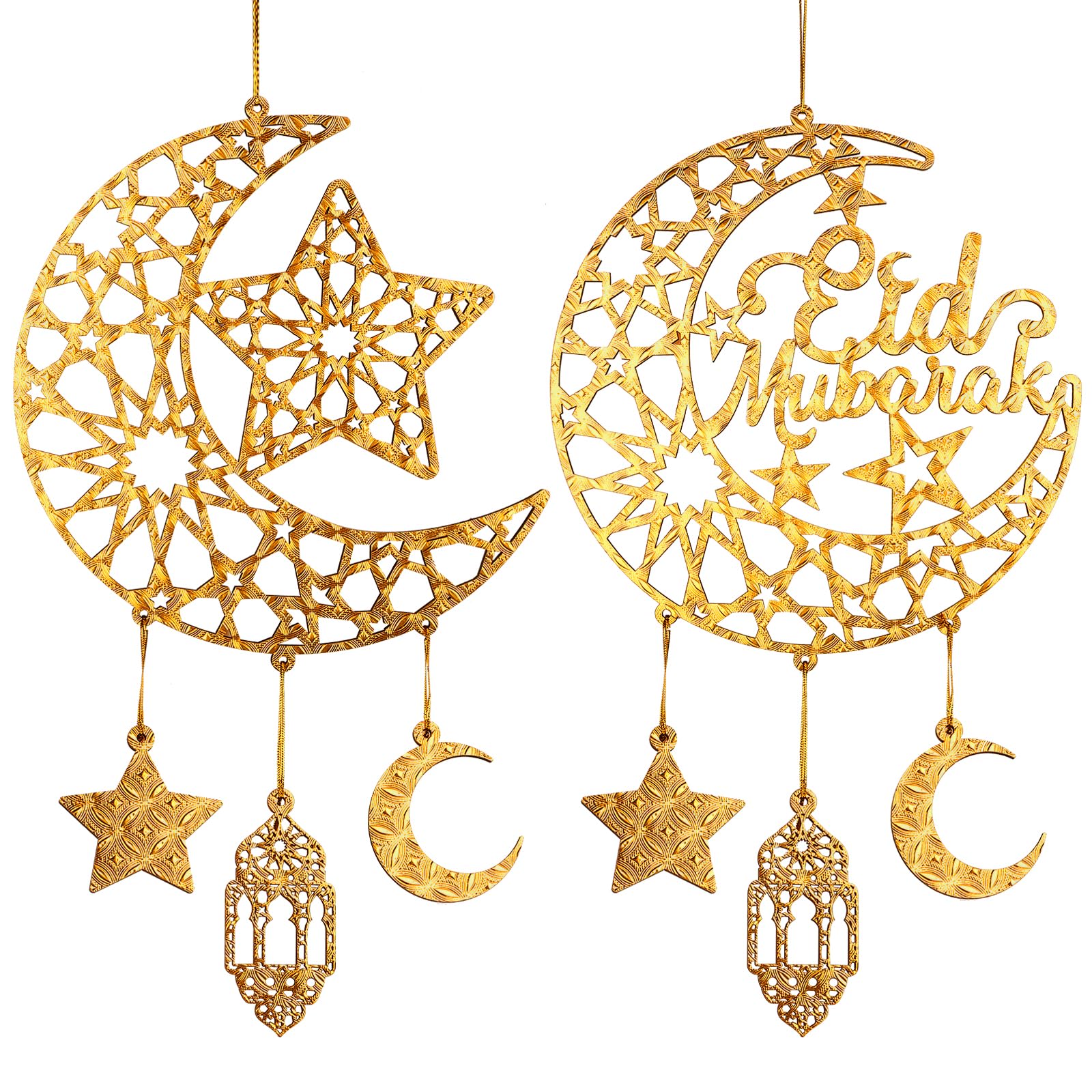 Misopily Wooden Ramadan Door Sign Set Two Pieces Moon and Stars Hanging ...