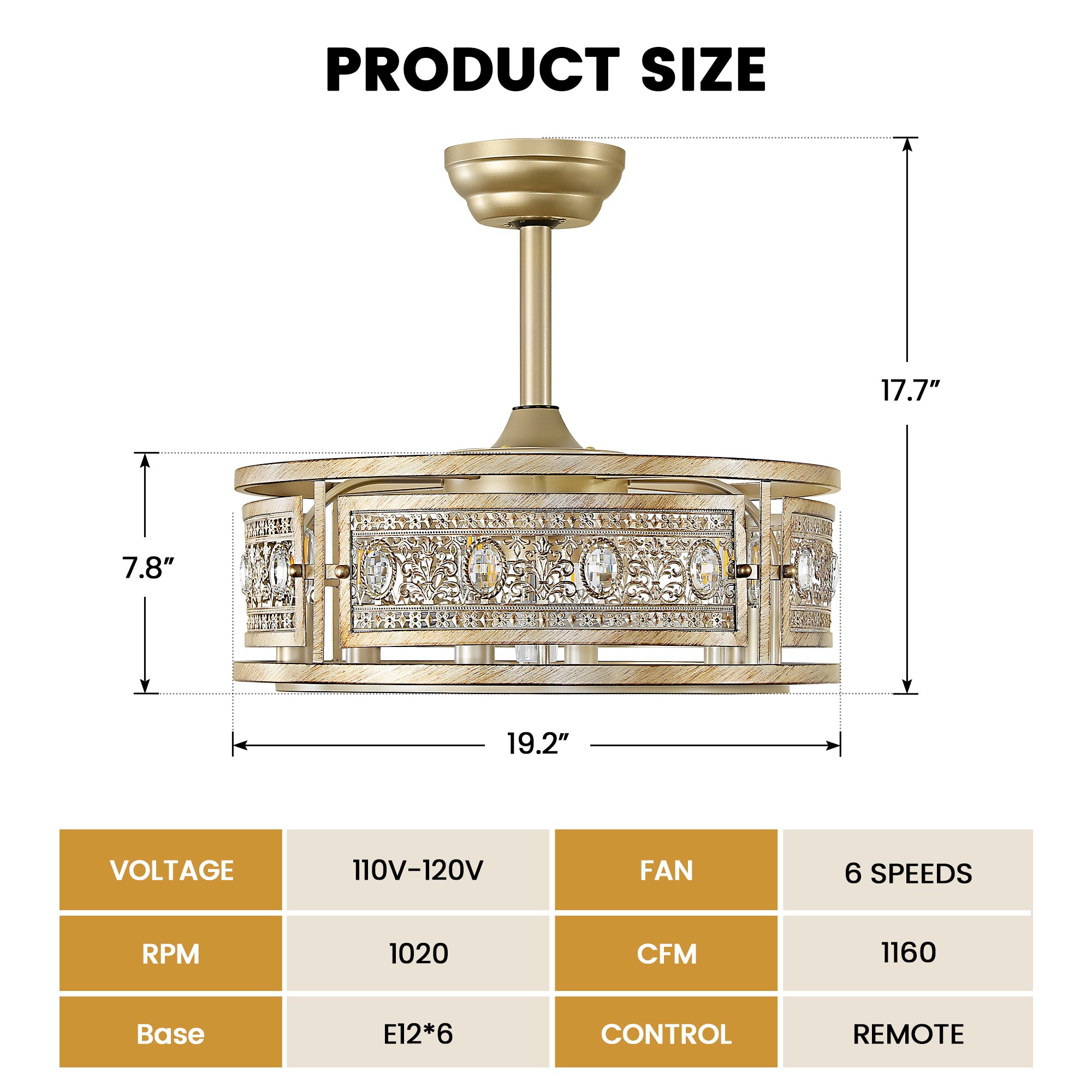 KAISITE 8178CF-04GD-US Ceiling-Fans - View #2