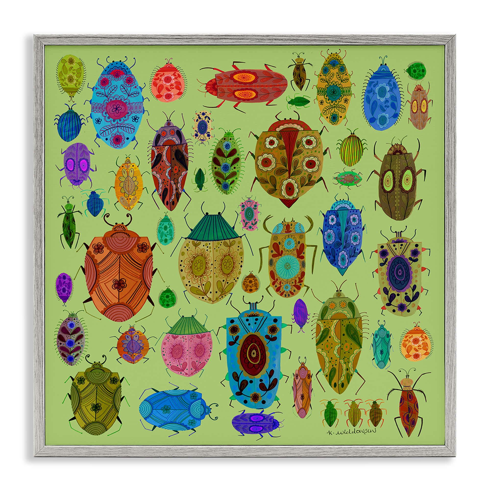 Stupell Industries BS-596-GFF-17X17 Flowery Bugs and Insects Gray Framed Giclee Art By Kay Widdowson 17 x 17