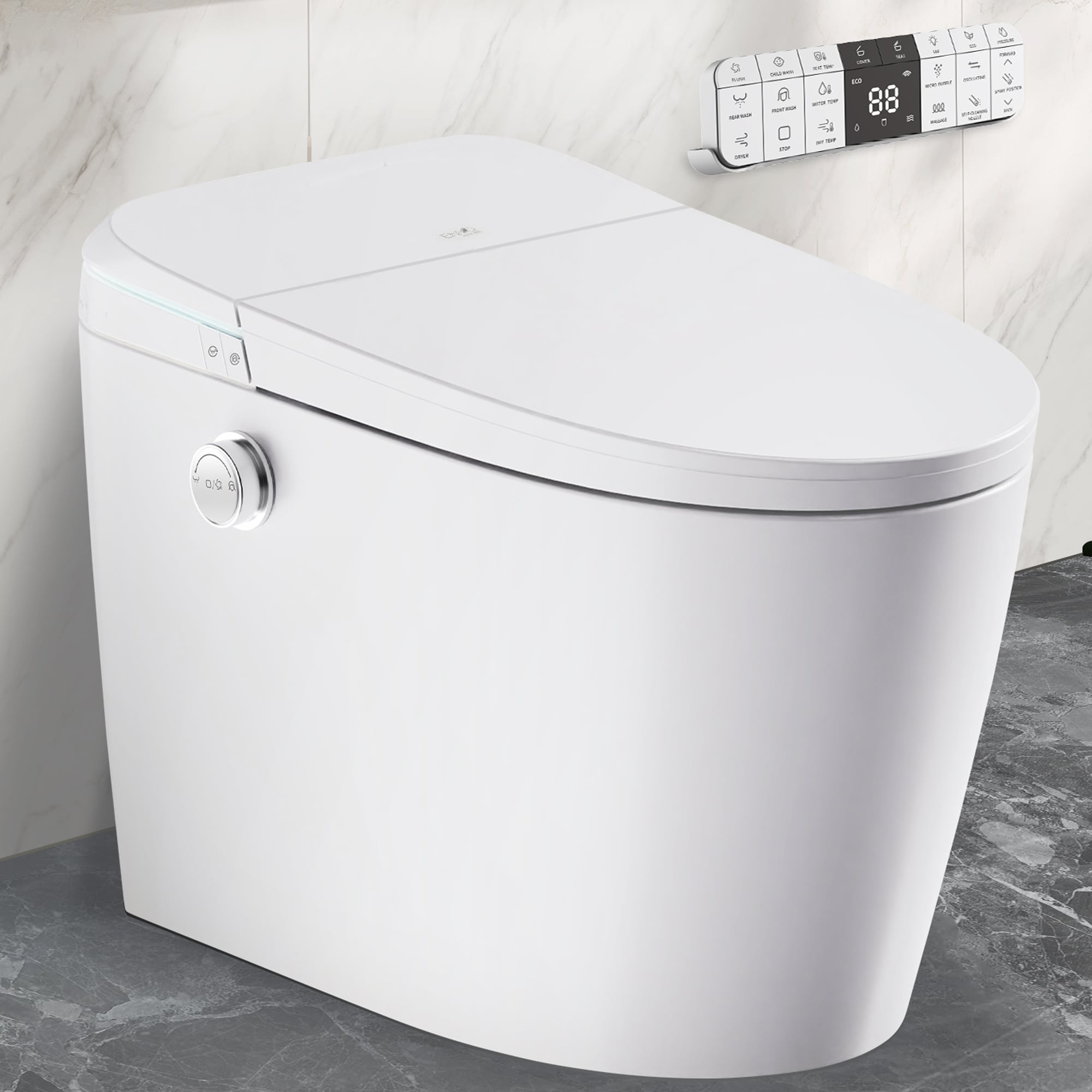 ANZZI TL-AZ19TWH White Dual Flush Elongated Standard Height Soft Close 1-piece Bidet 12-in Rough-In 1.1 GPF