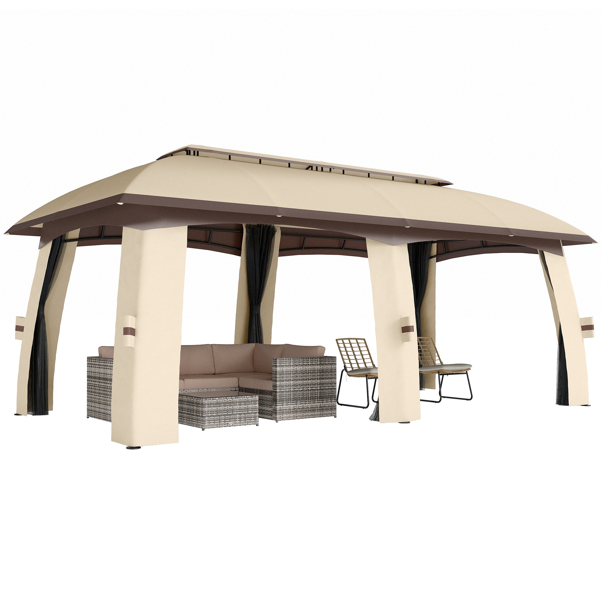 Outsunny 84C-365V03BG  10' x 20' Patio Gazebo Outdoor Gazebo Canopy Shelter with Netting Vented Roof Steel Frame for Garden and Lawn Beige