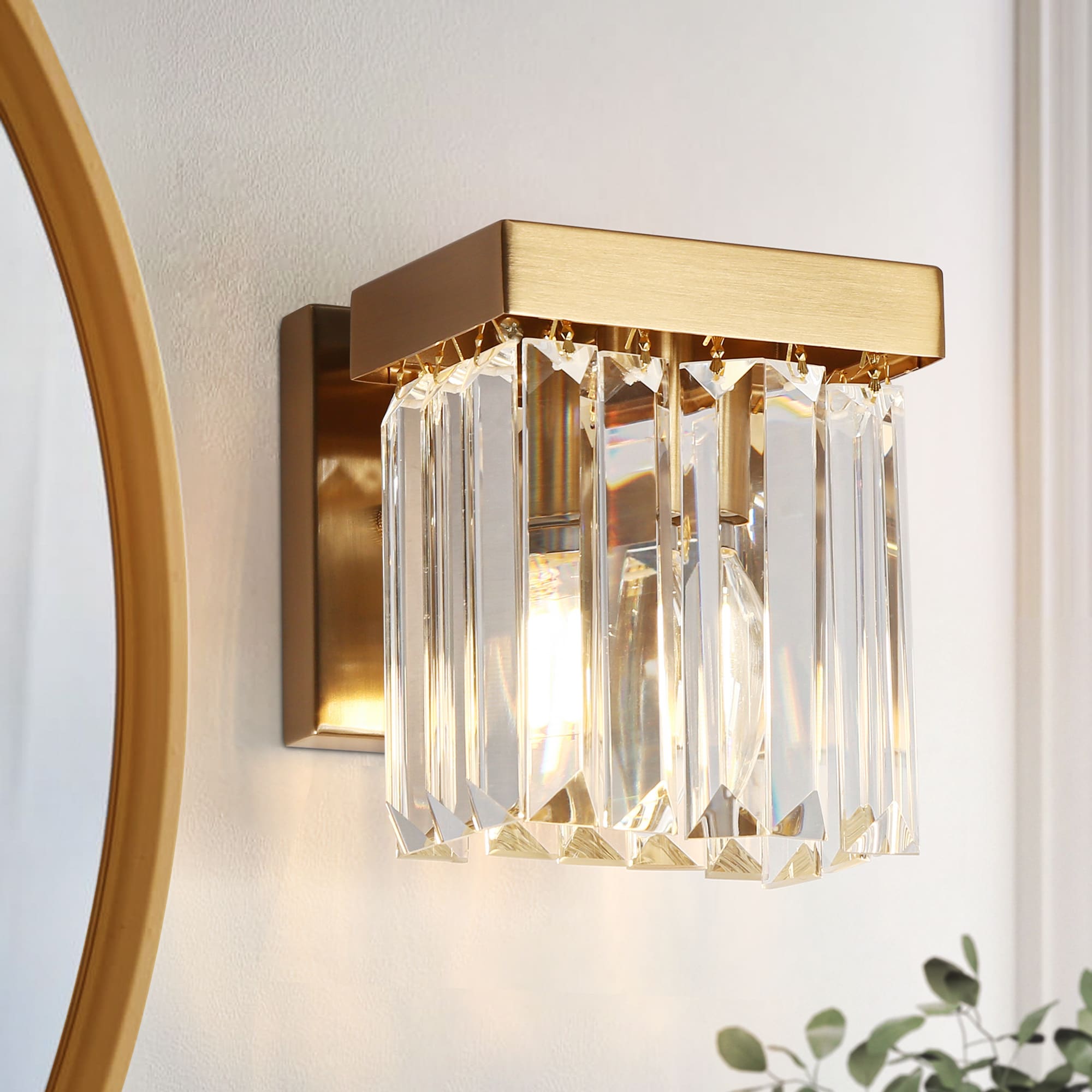 LNC L6B3IFR69W1U8C Labradorite 5.9-in W 1 -Light Satin Gold Glam Wall Sconce