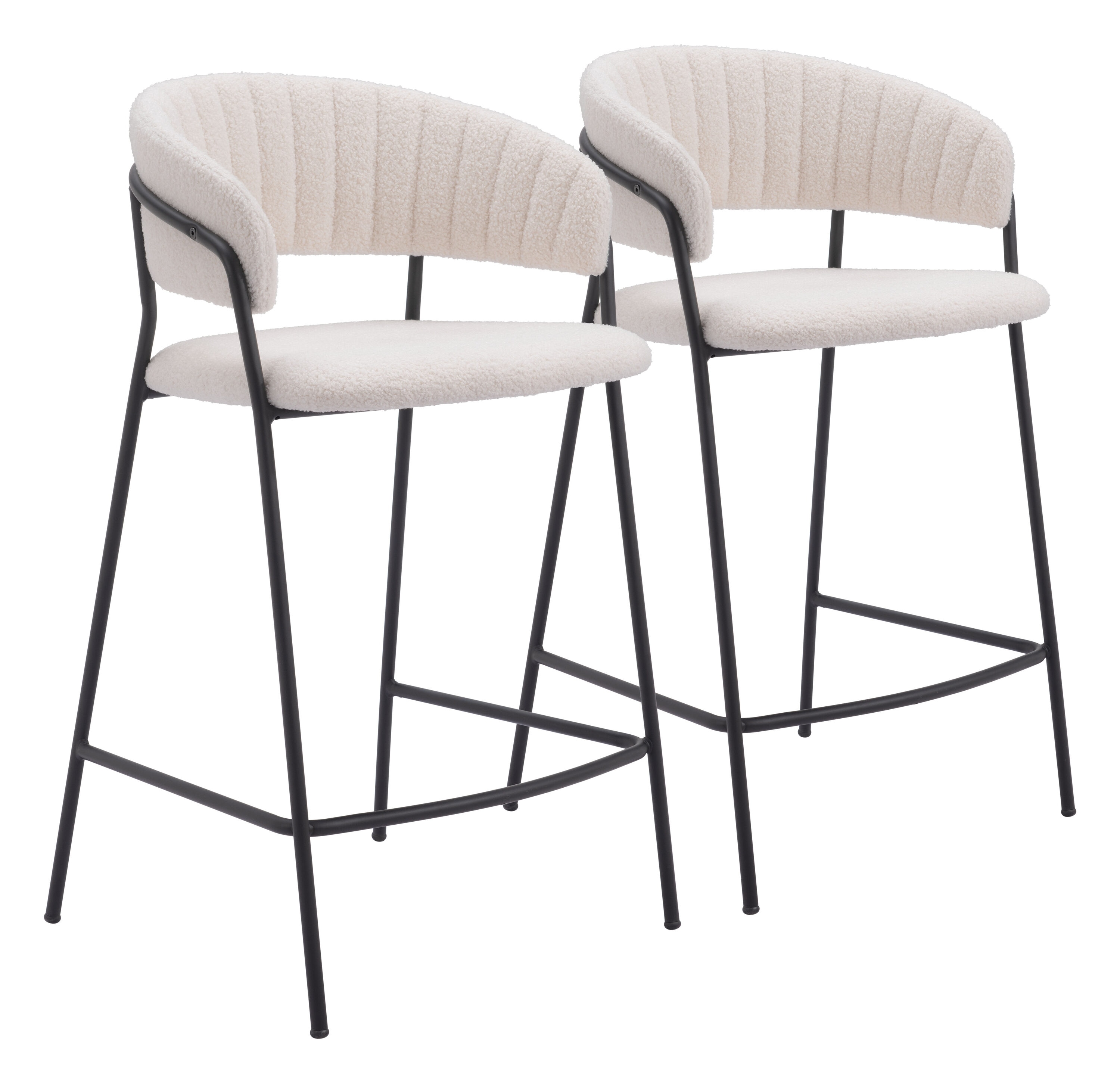 ZUO 109671 Set of 2 Cream 26-in H Counter height (24-in to 27-in) Bucket Seat Upholstered Wood Back Bar Stool with Arms and Back