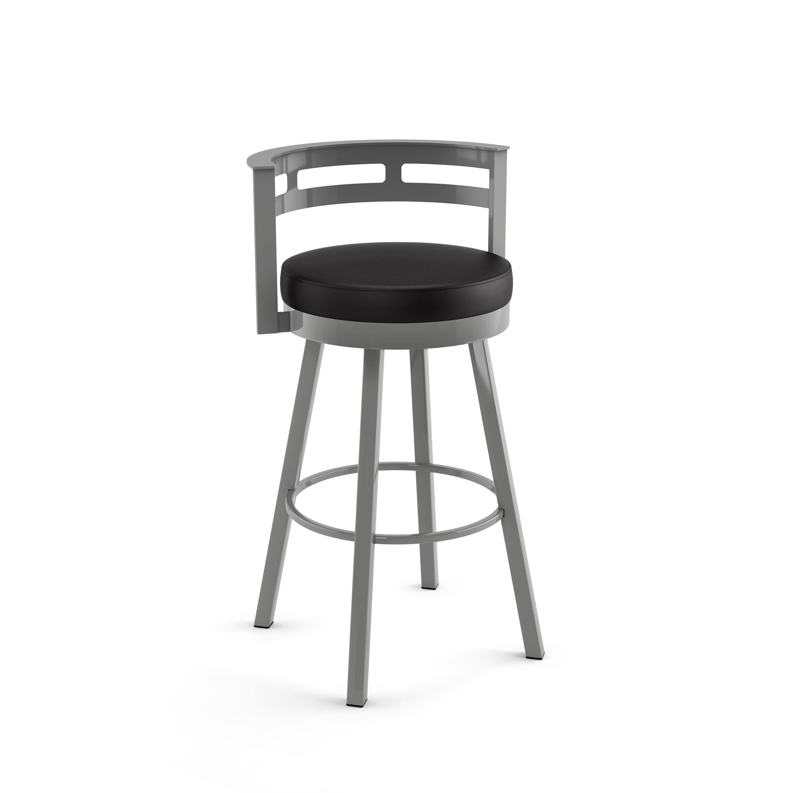 Amisco 41543-30WE/1B24DAF4 Render Black Faux Leather / Metallic Grey Metal 30.5-Inches H Bar height Round seat Upholstered Swivel Metal Bar Stool and Back
