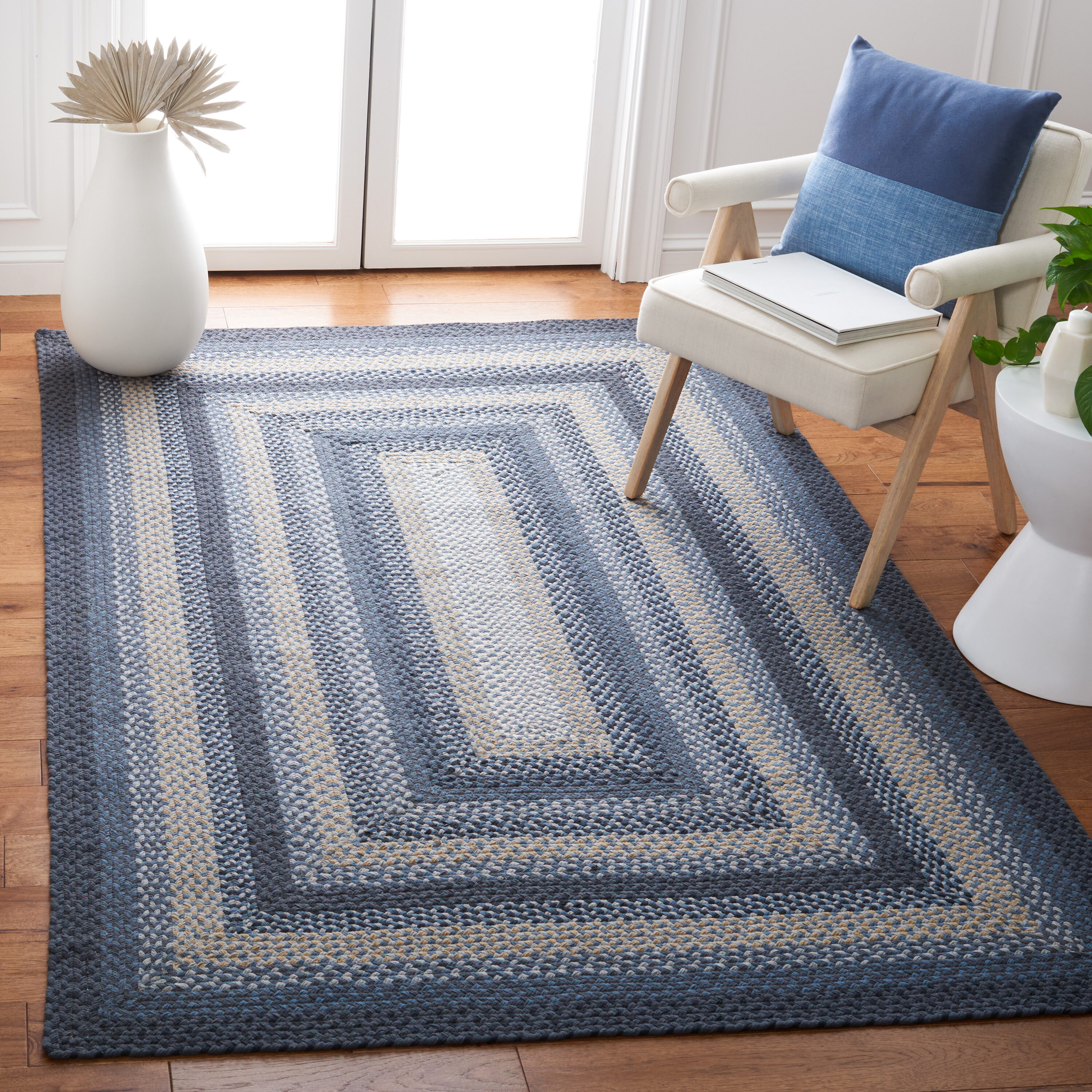  Braided 651 Dark Gray/Blue Country Floral 5ft x 8ft Medium Rectangle Rug