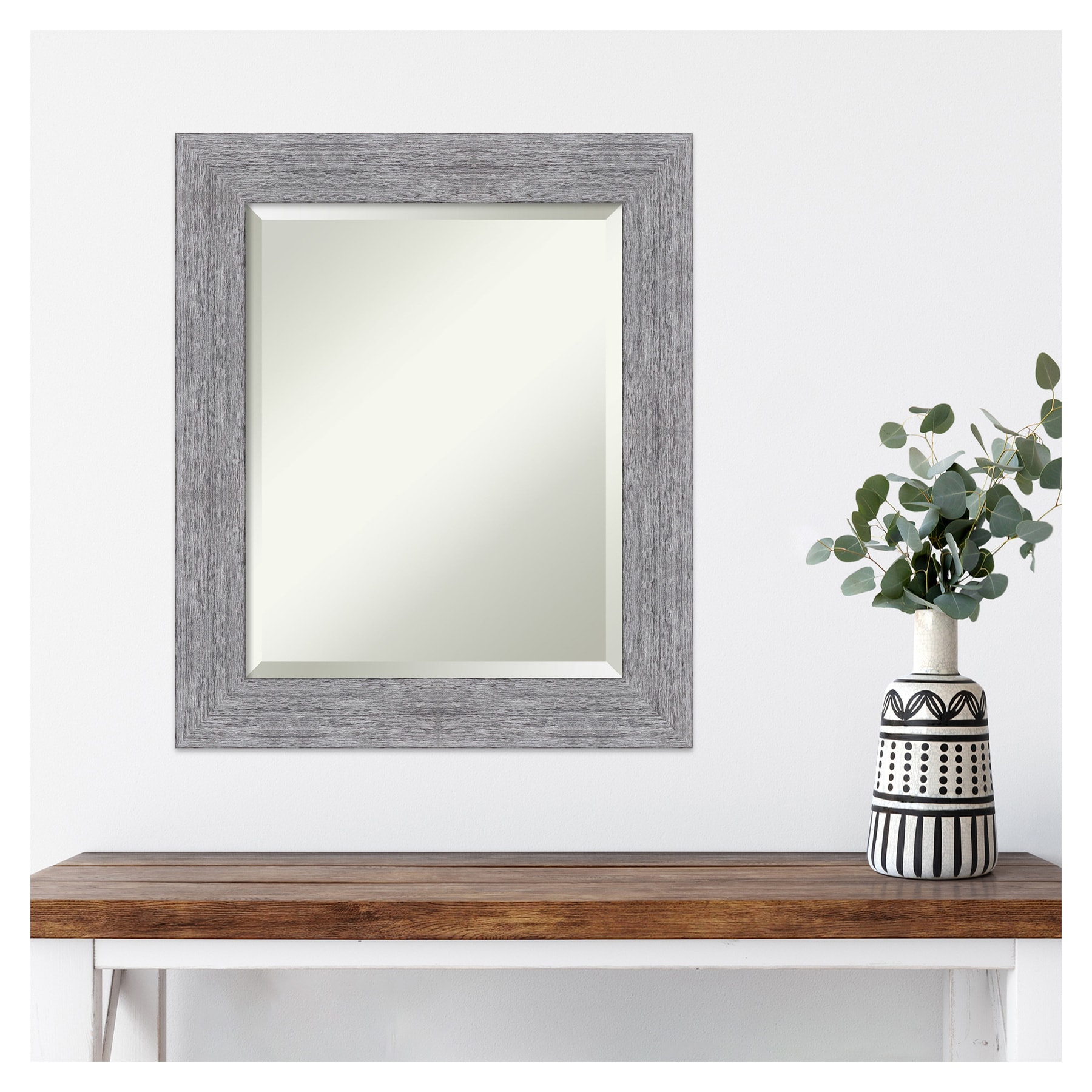 21" x 25" Gray Bark Rustic Framed Wall Mirror