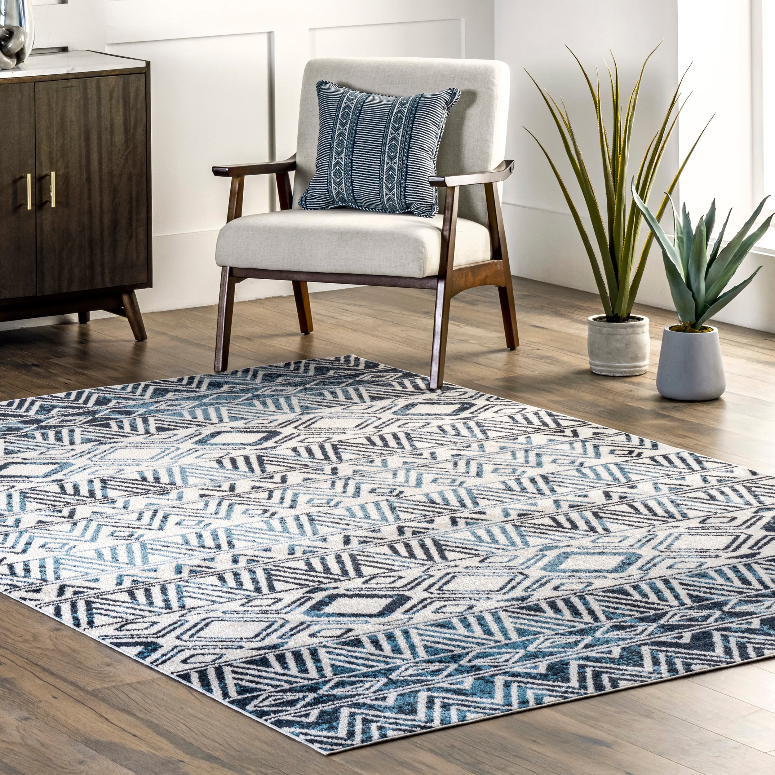 nuLOOM LPKV05B-508 Lucci 5 x 8 (ft) Loomed Polyester Blue Rectangular Indoor Tribal Southwestern Machine washable Area rug