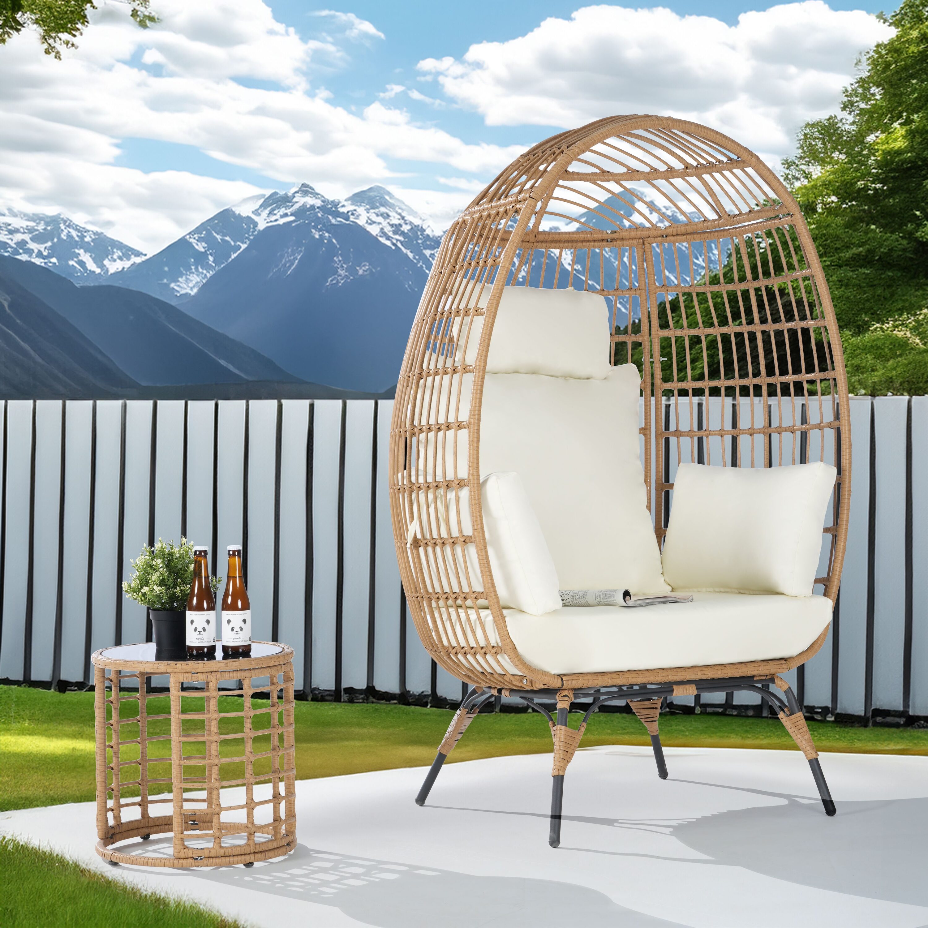 SANSTAR L-RJDC51E-BB Patio Chairs 2 -Piece Wicker Patio Conversation Set with Off-white 220gsm Polyester Cushions