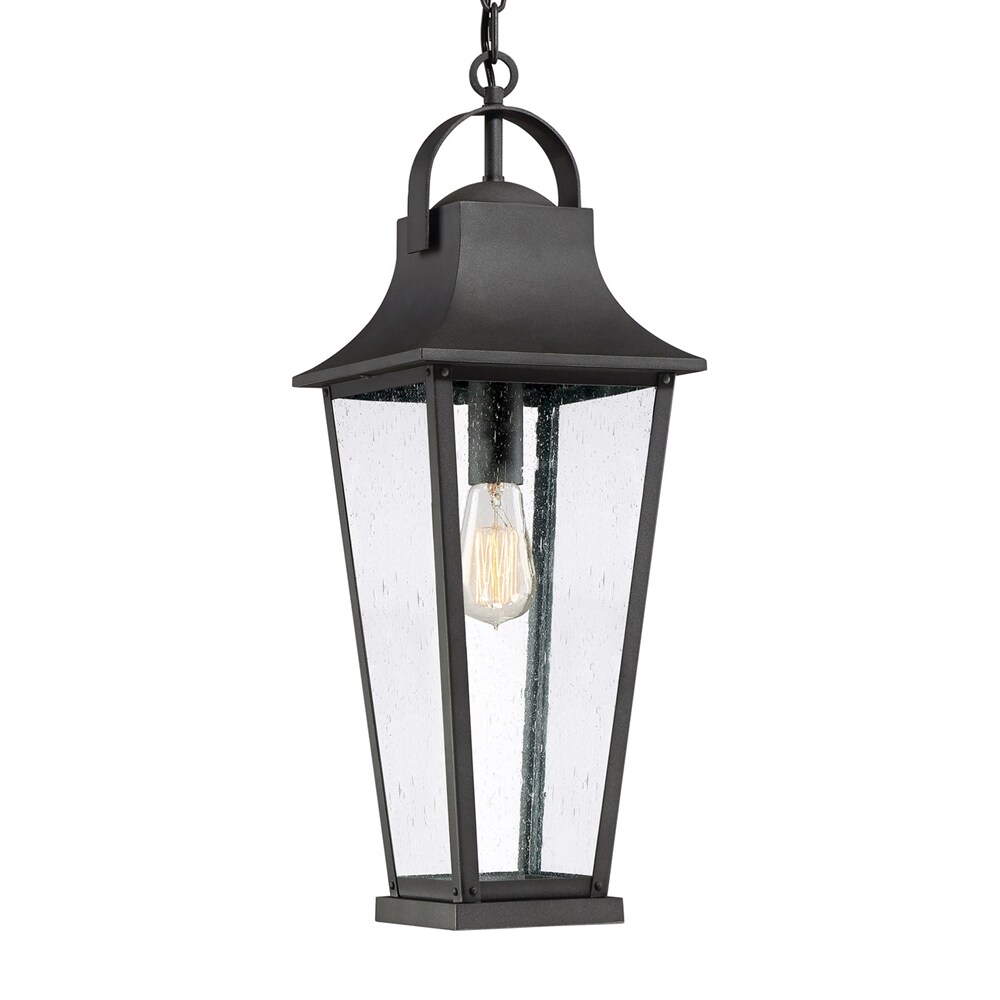 Quoizel Galveston Mottled Black Traditional Seeded Glass Lantern Pendant Light