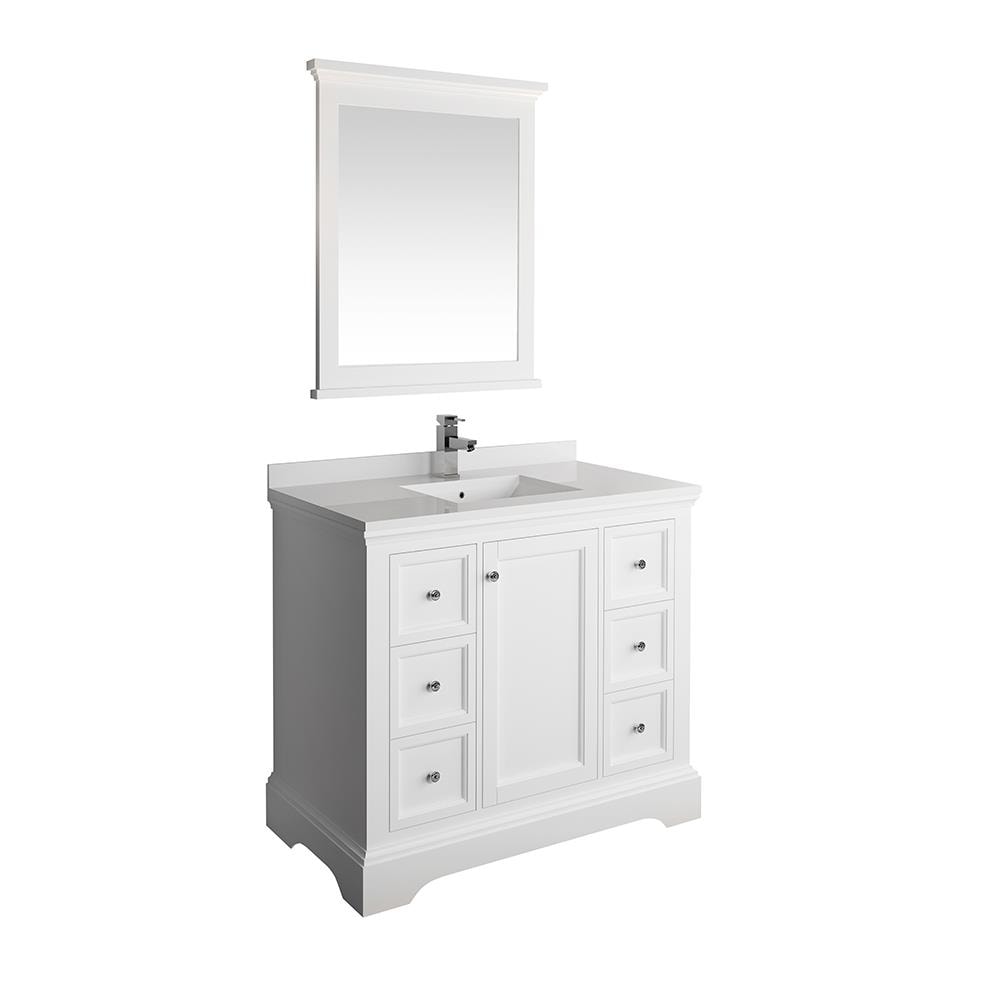 Fresca FVN2440WHM Windsor 40-in Matte White Undermount Single sink Bathroom Vanity with White Quartz Top (Mirror Included)