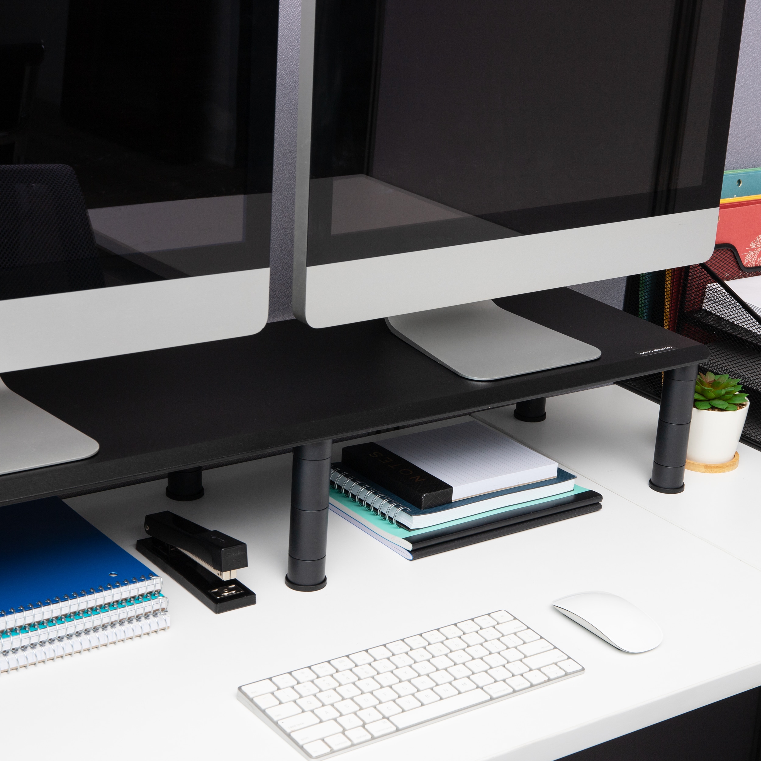 Black Adjustable MDF Dual Monitor Desktop Stand