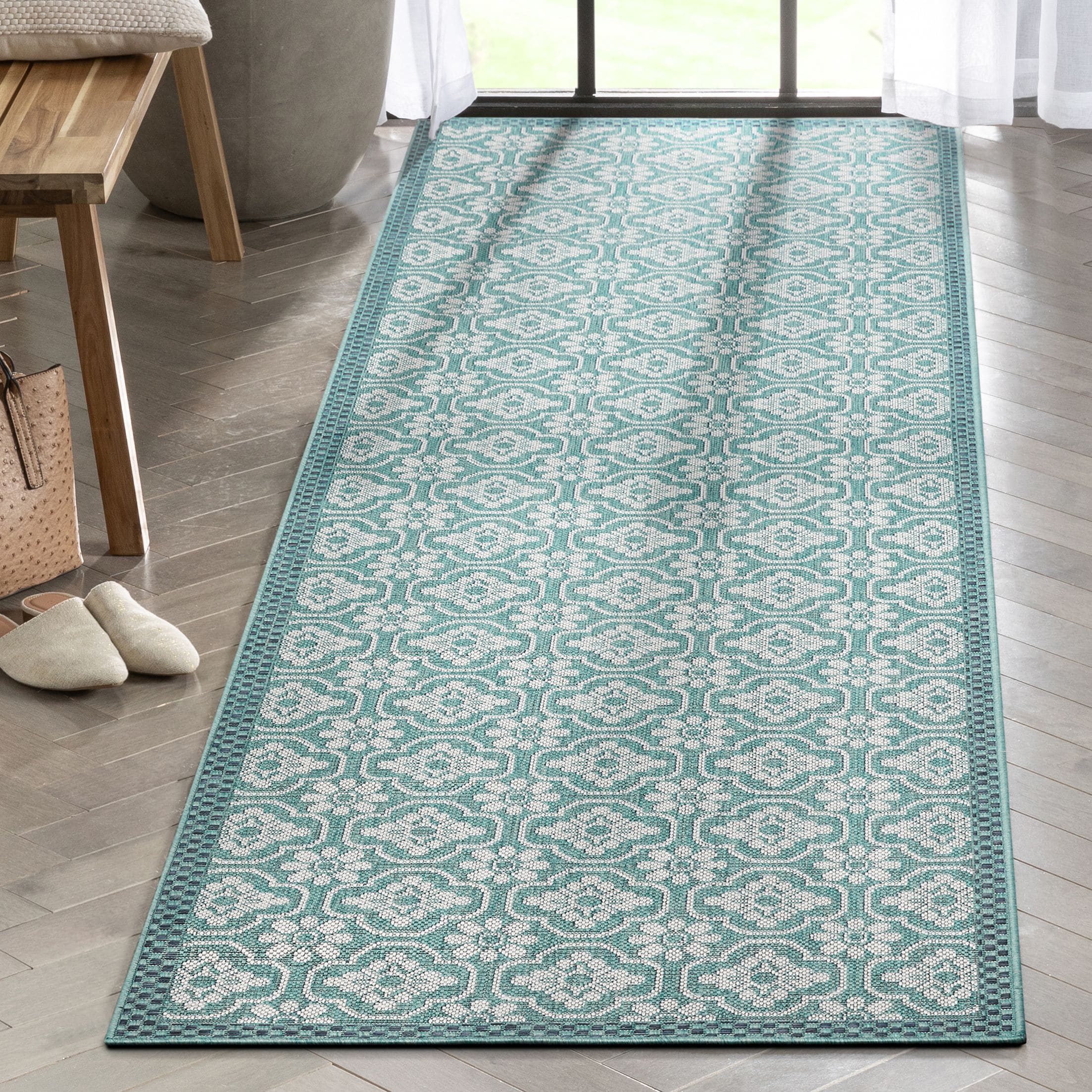Well Woven MED-236-2L 2 x 9 (ft) Flatweave Polypropylene Blue Rectangular Indoor/Outdoor Tribal Mid-Century Modern Runner rug
