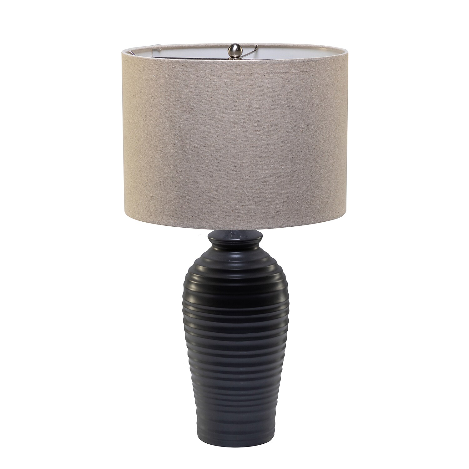 Maincraft D01-1137011 Midas 24.7-in Modern LED Bedside Table Lamp with Drum-Shaped Linen Shade