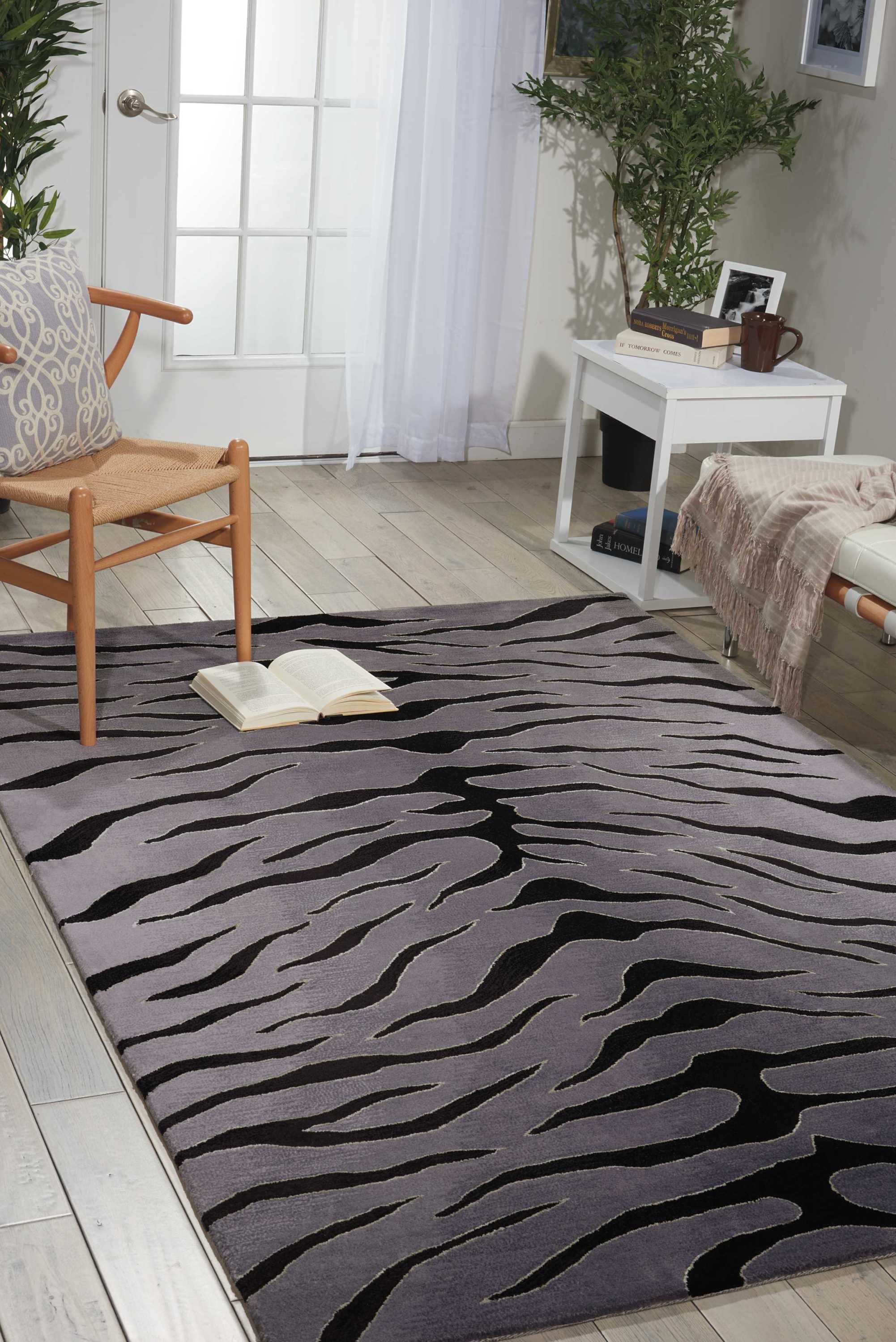 Nourison Contour 8 x 10 Blk/Grey Indoor Abstract Mid-Century Modern Handcrafted Area Rug