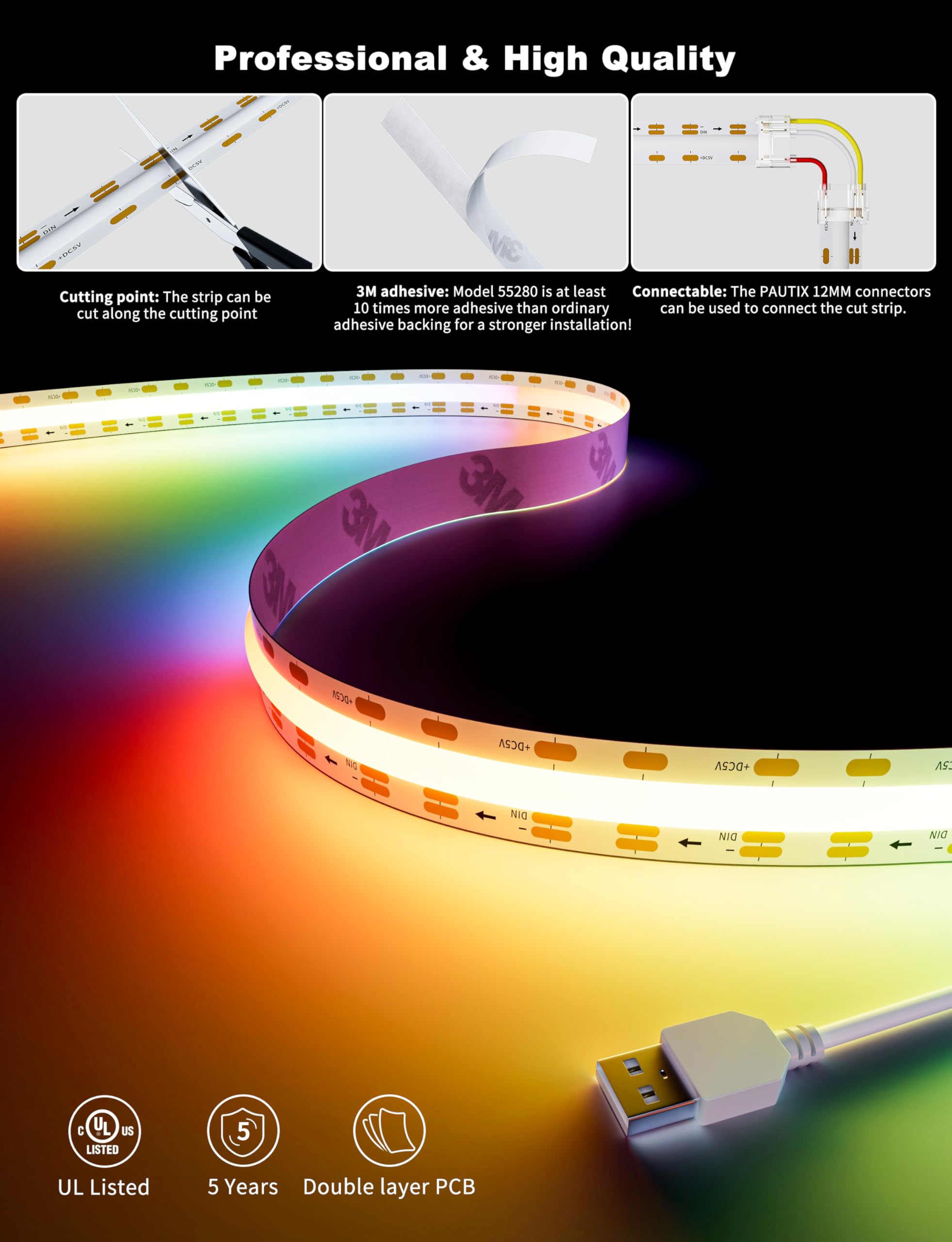 Etokfoks Smart USB LED Strip Lights App and Remote Controlled RGB Color ...