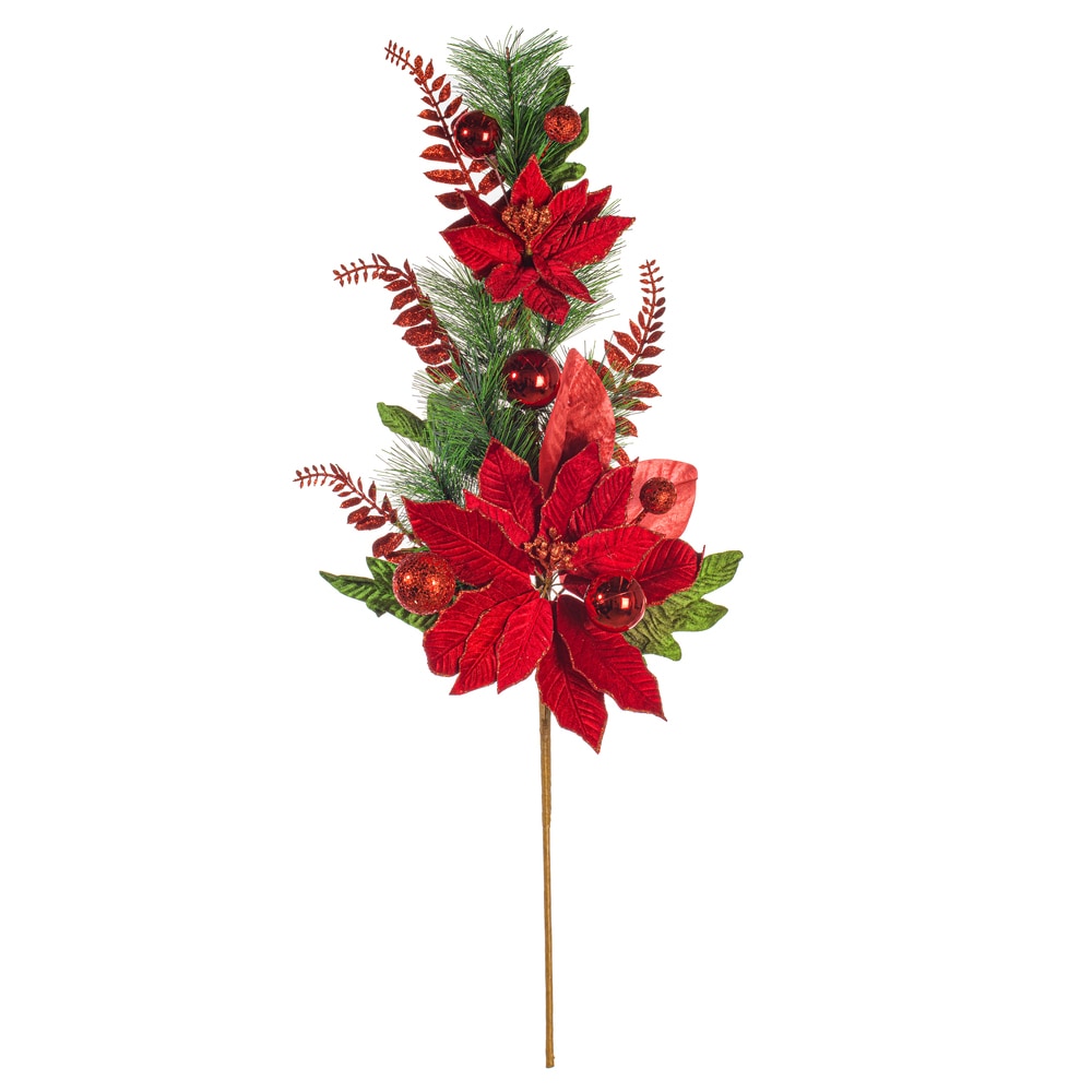 Vickerman - Red Poinsettia Spray Christmas Tree Pick