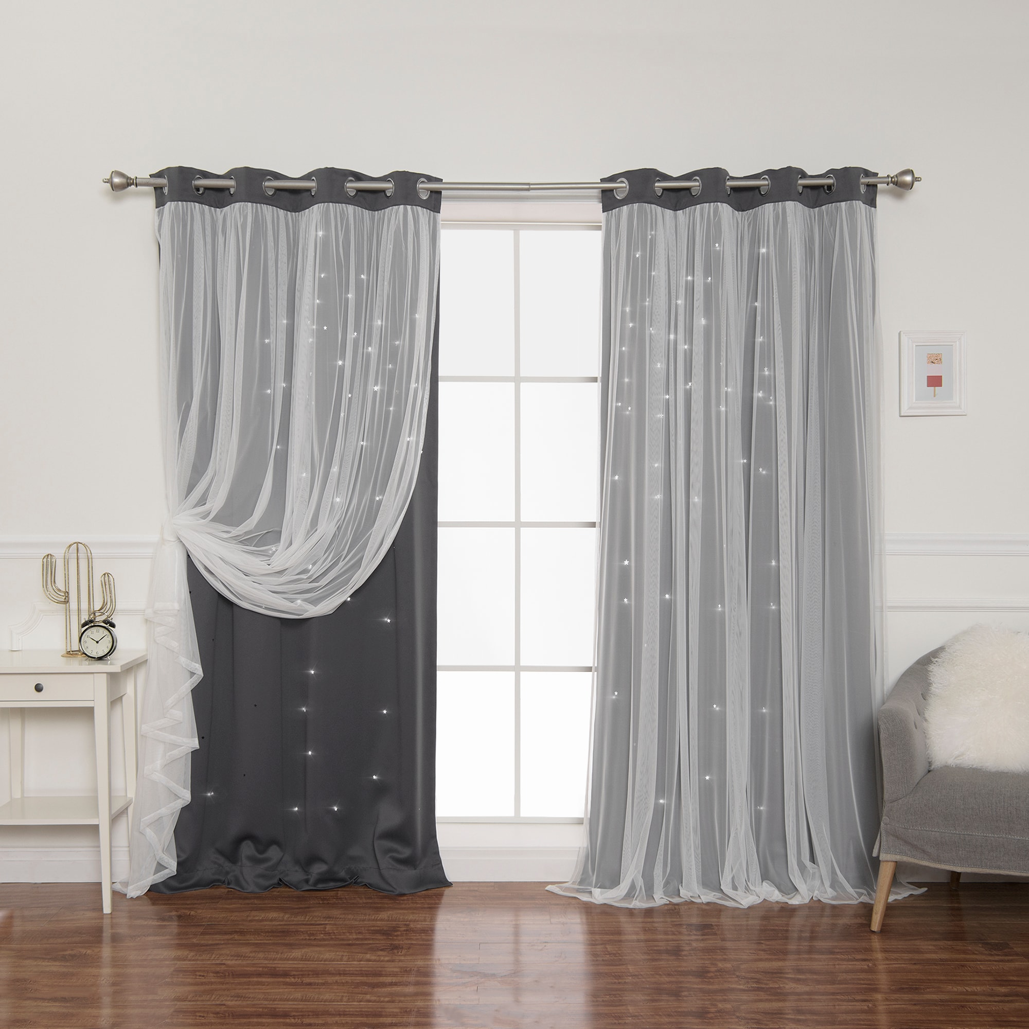 Best Home Fashion YG-04-96-DK.GREY 96-Inches Dark Grey Blackout Grommet Curtain panel pair