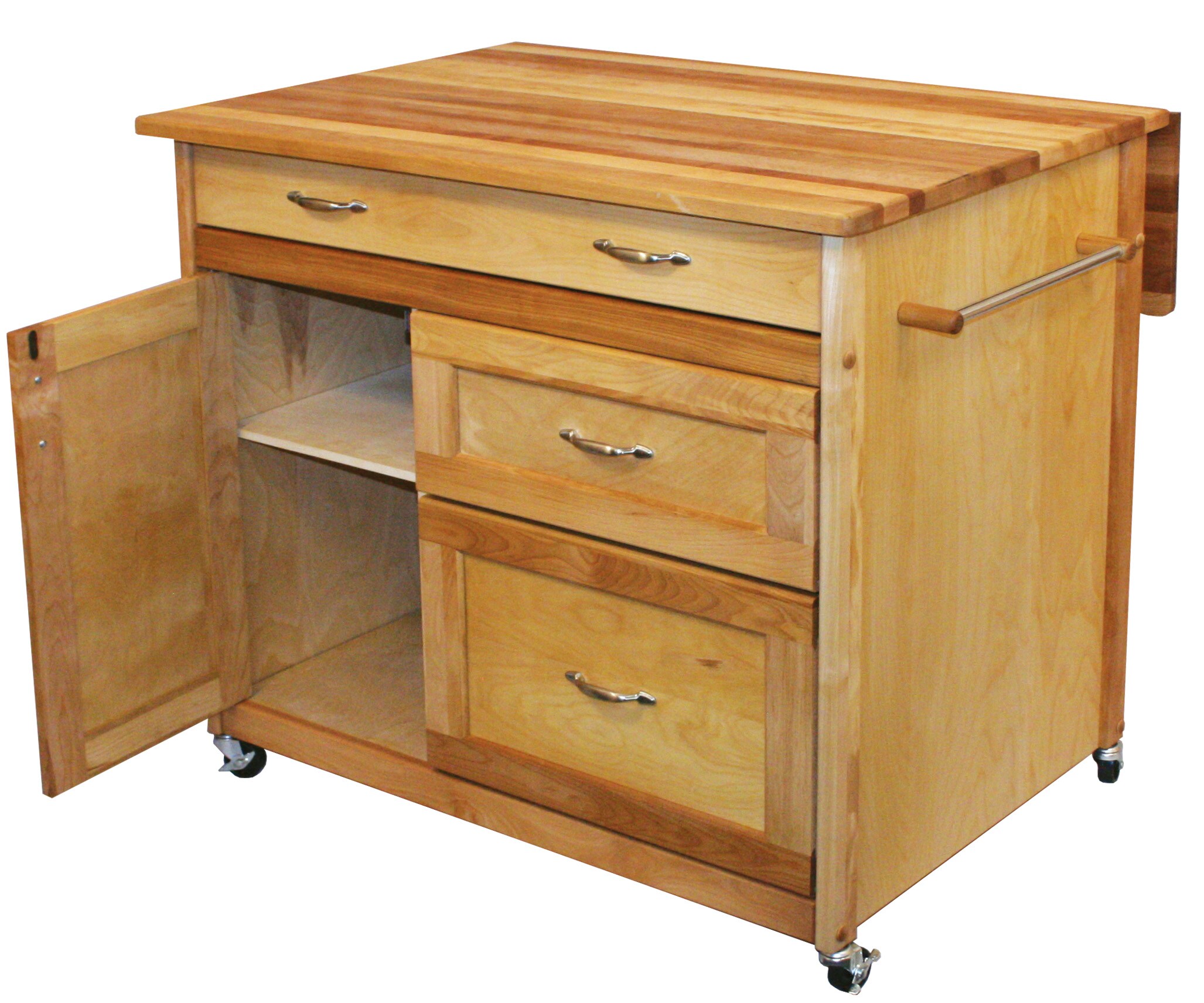 Catskill Craftsmen Brown Wood Base with Wood Butcher Block Top Rolling ...