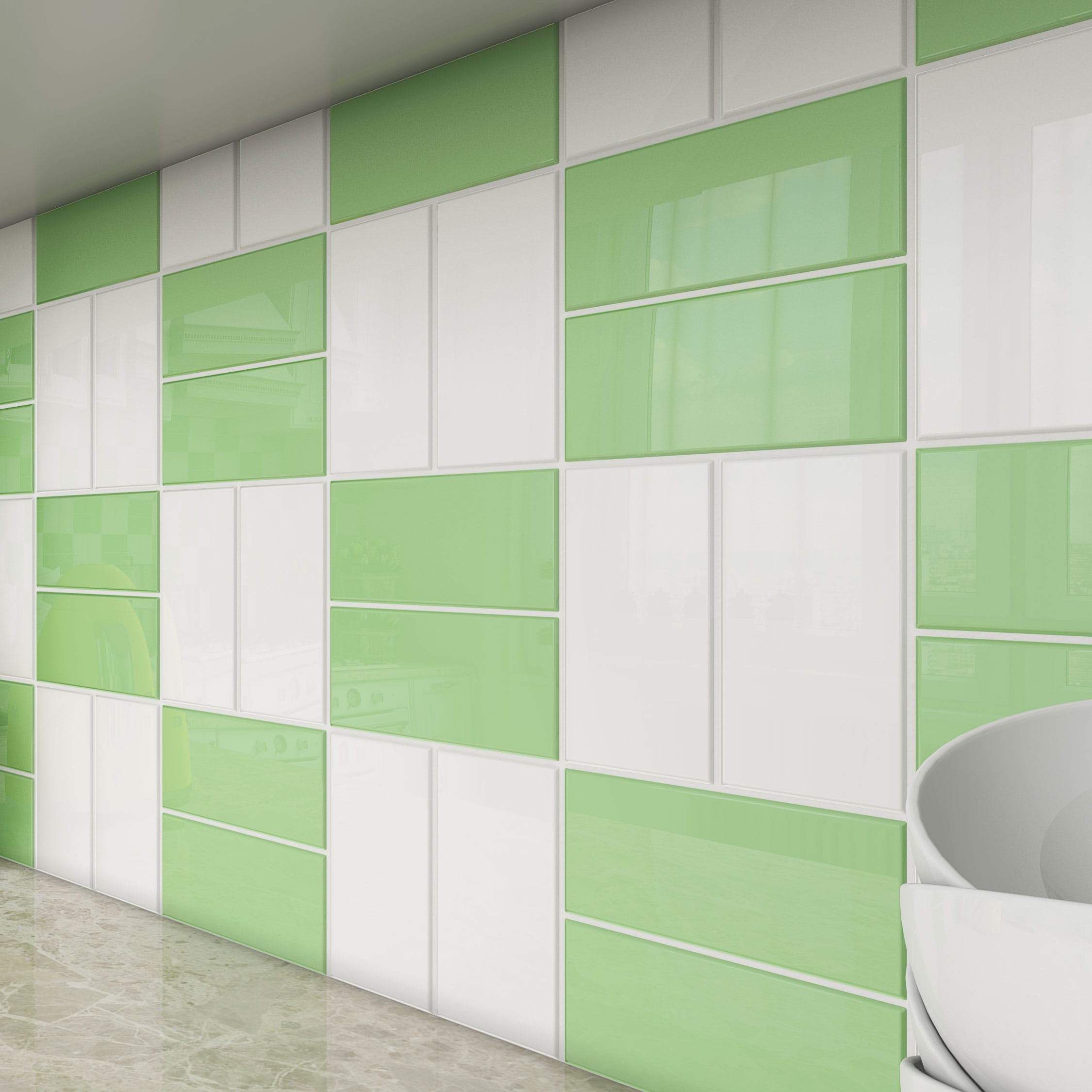 Giorbello (Sample) 3x6 Glass Subway Tiles Powder Room Green 3-in x 6-in Glossy Glass Brick Subway Wall Tile