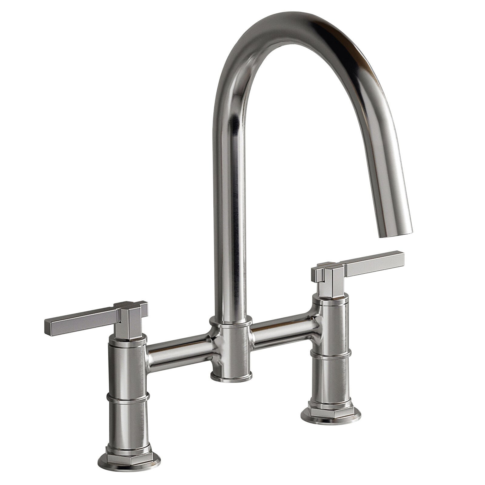 BWE C-4080-C Polished Chrome Double Handle Deck-mount Bridge Kitchen Faucet
