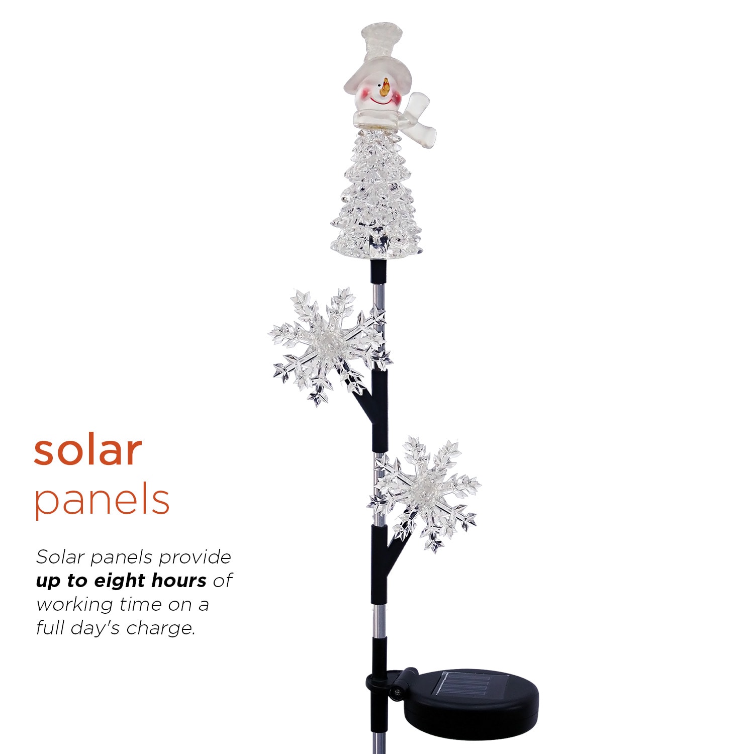 Solar Snowflake and Snowman LED Lawn Stake, 34-Inch, Multicolor Plastic