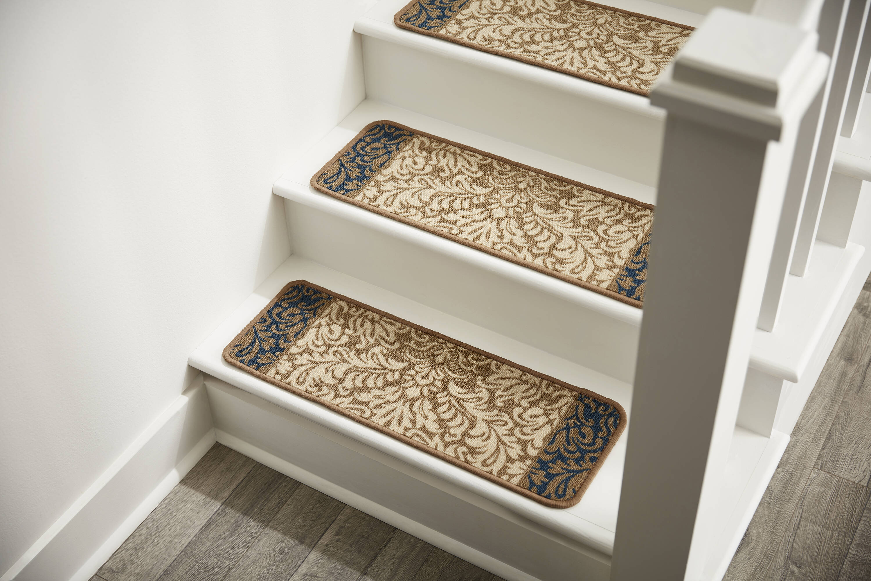 House, Home and More Set of 15 Skid-Resistant Carpet Stair Treads – Floral Bloom – Classic Brown – 8 Inches x 26 Inches