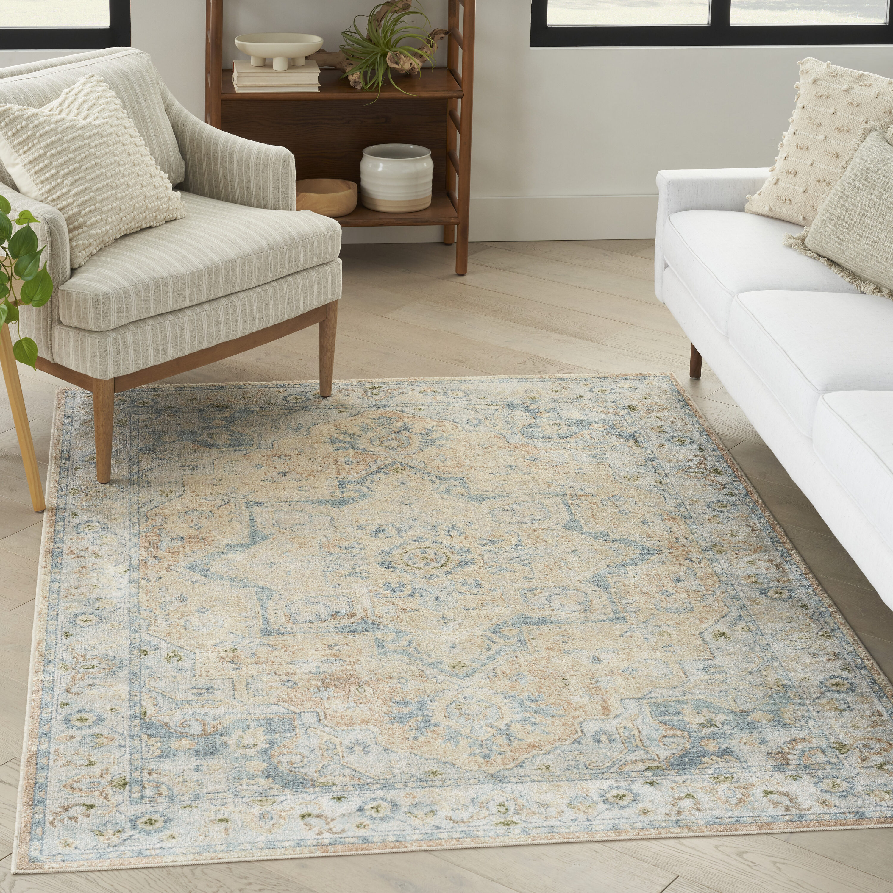 Nourison Home 099446944719 5 x 7 (ft) Loomed Polyester Beige Blue Rectangular Indoor Persian Machine washable Area rug