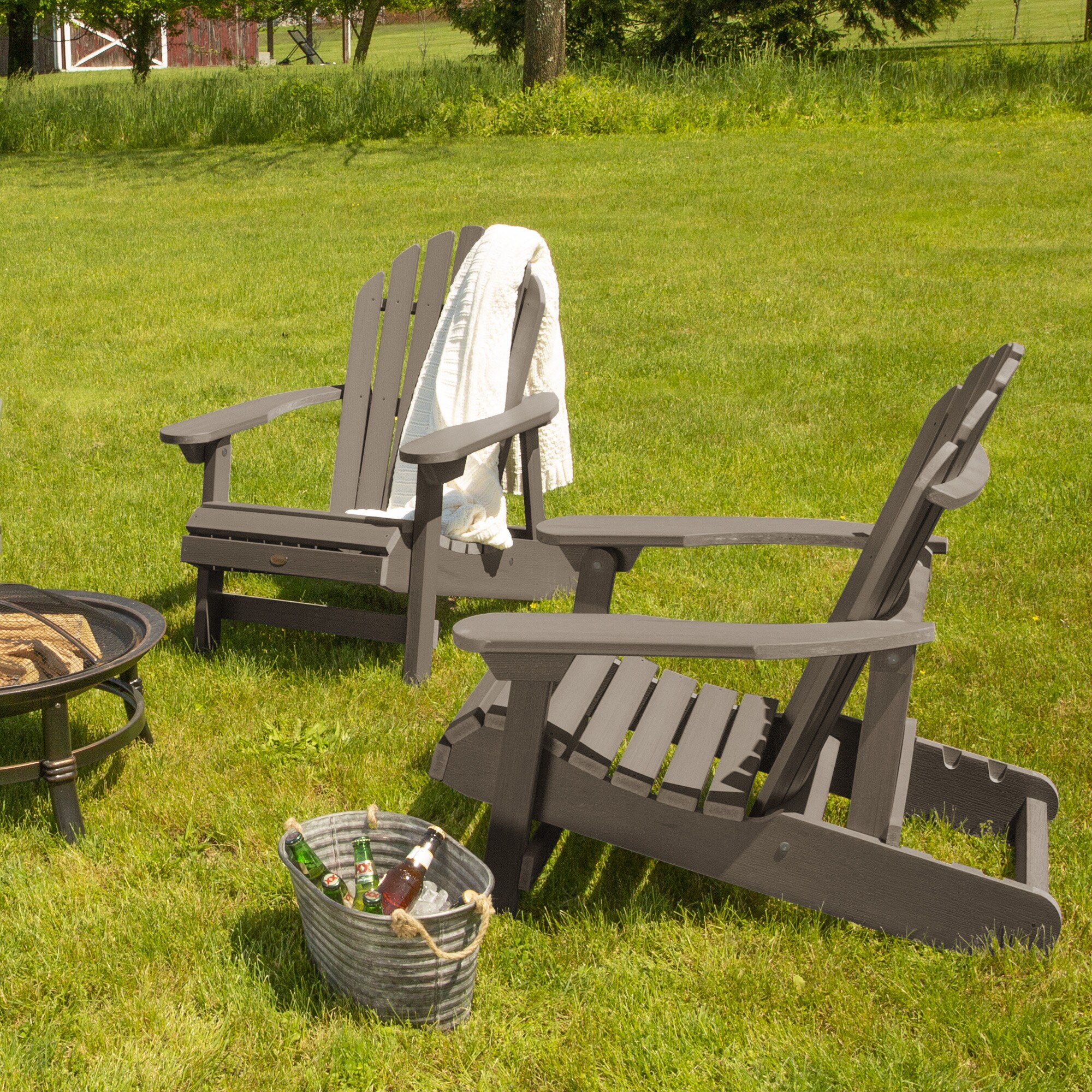 highwood AD-KITCHL6-WBR Hamilton Set of 2 Woodland Brown Poly-lumber Frame Stationary Adirondack Chair with Slat Seat