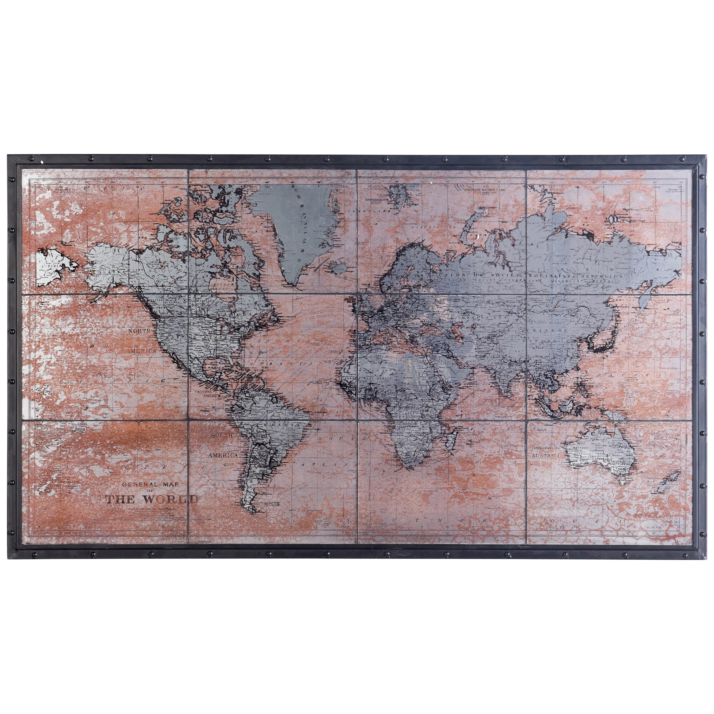StyleCraft Home Collection WI42860DS Framed 32-in H x 55-in W Maps Metal Print