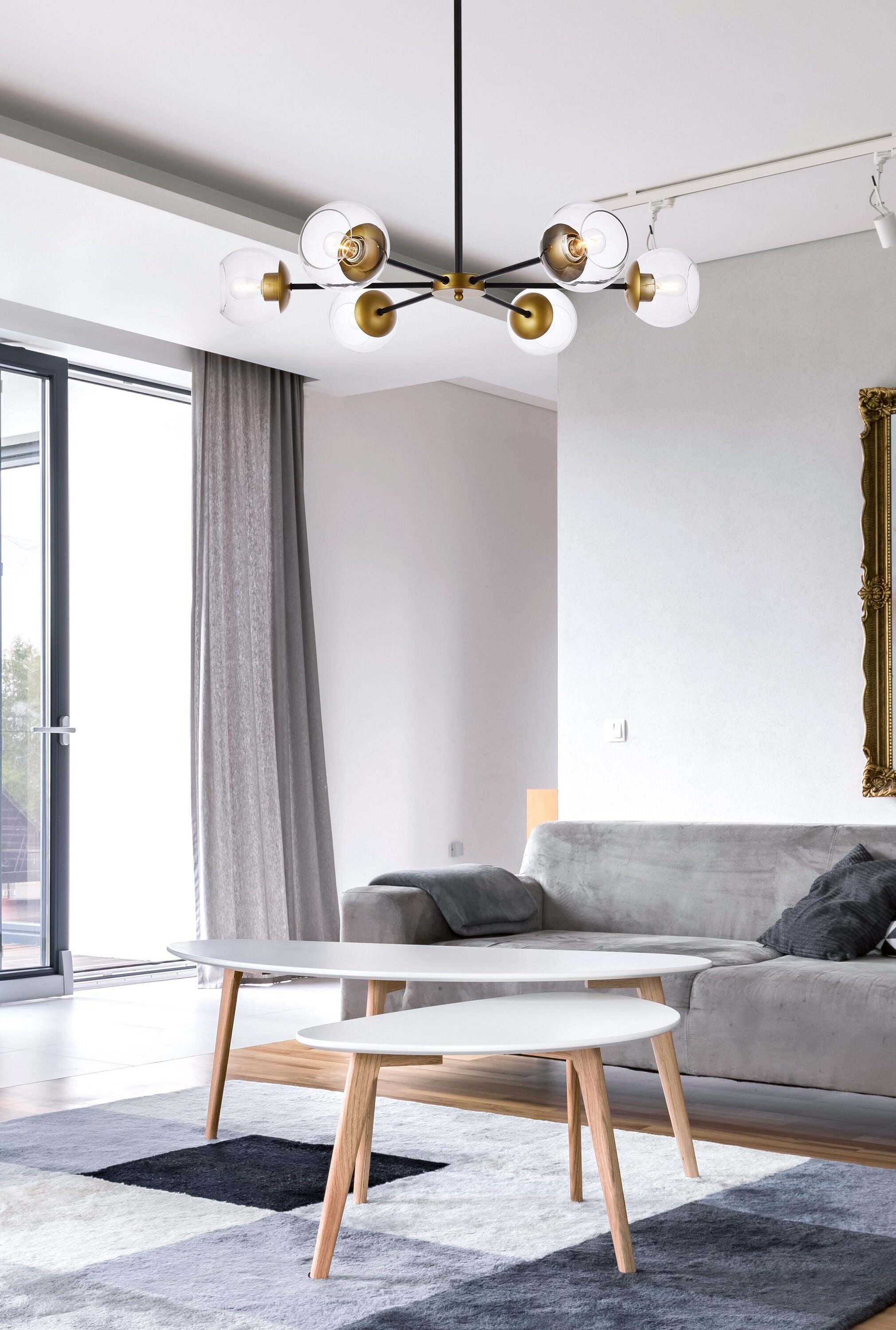 Modern Black and Brass Glass Globe Pendant Light