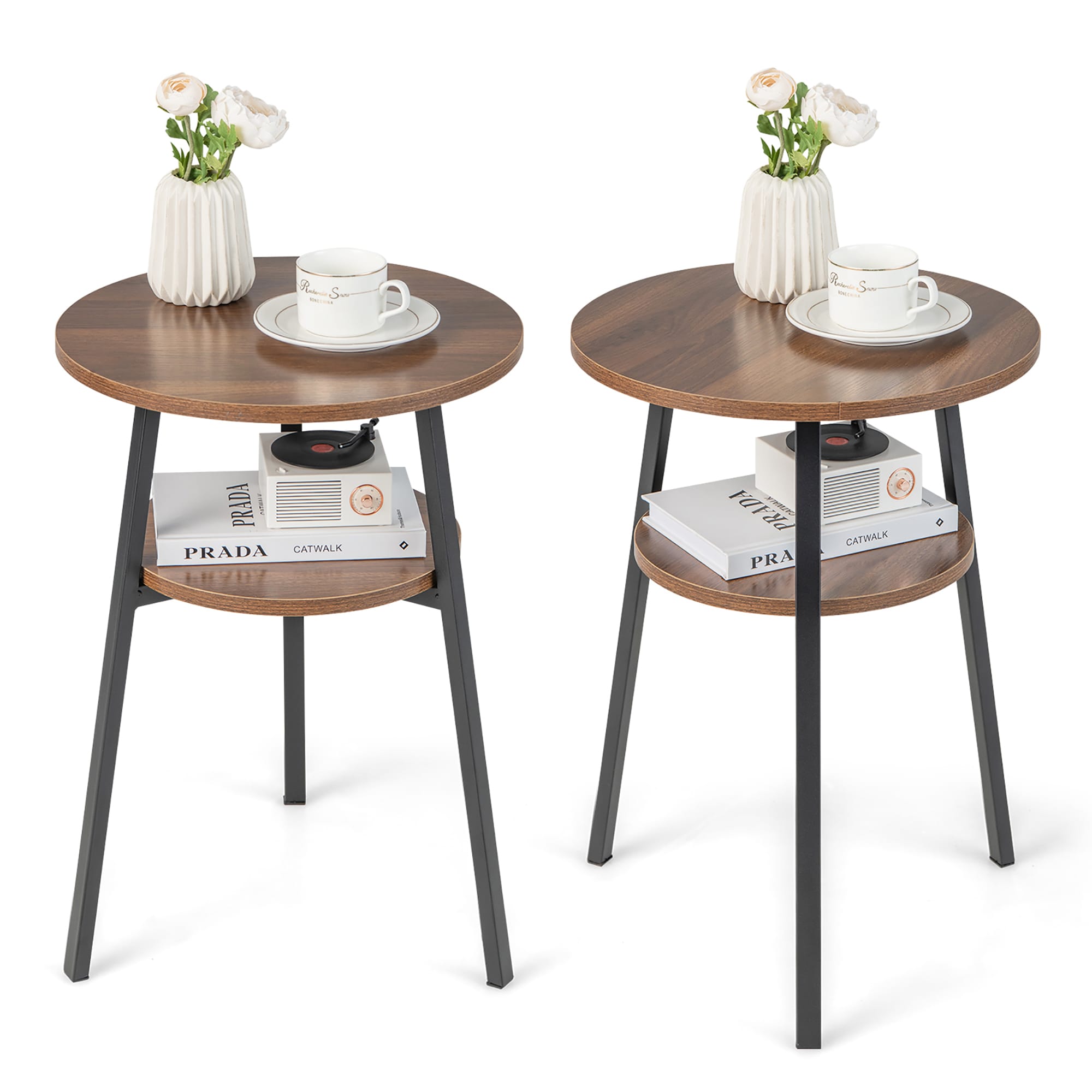 Goplus LWS00286 15.5-in W x 21.5-in H Walnut Wood Rectangular Modern End Table Assembly Required