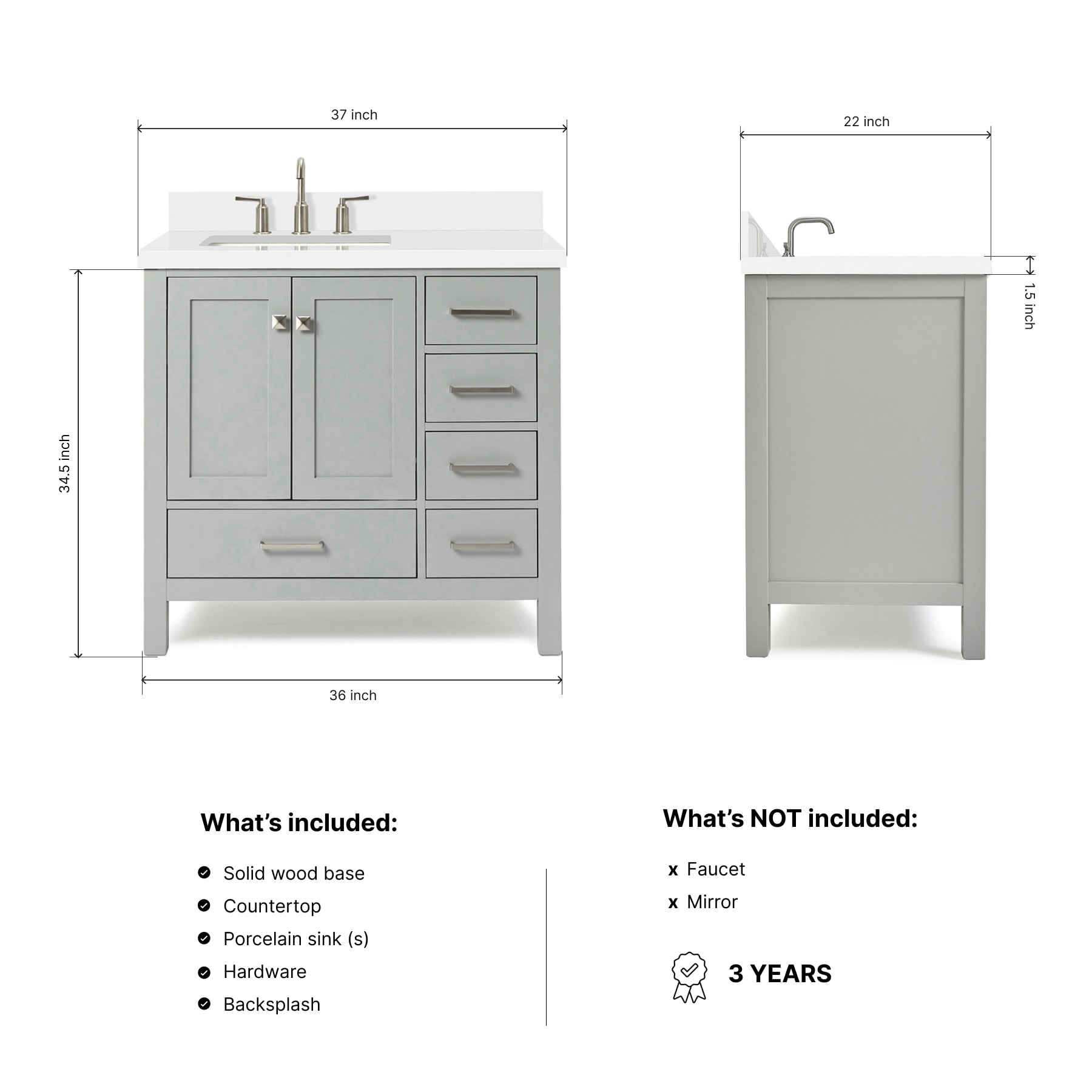 ARIEL A037SLWQRVOGRY Bath-Vanity-Combo - View #3
