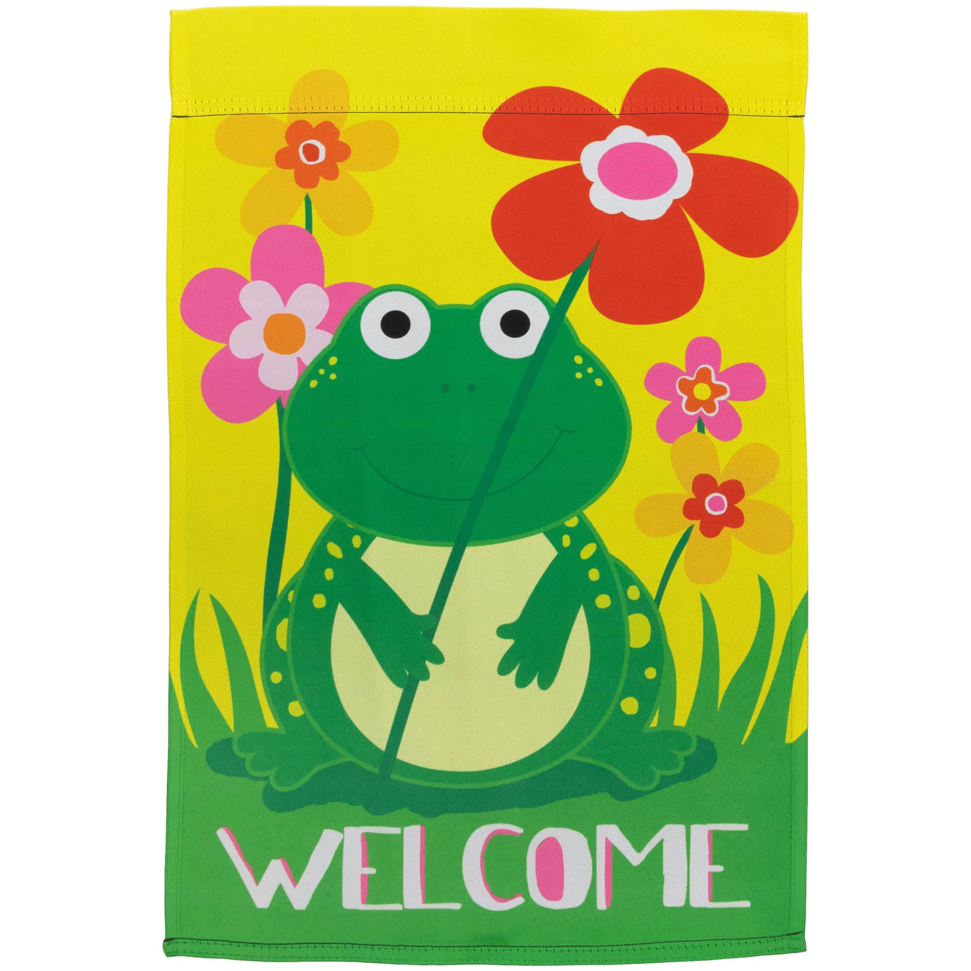 Northlight Happy Frog Welcome Floral Outdoor Garden Flag 18 inch x 12.5 inch