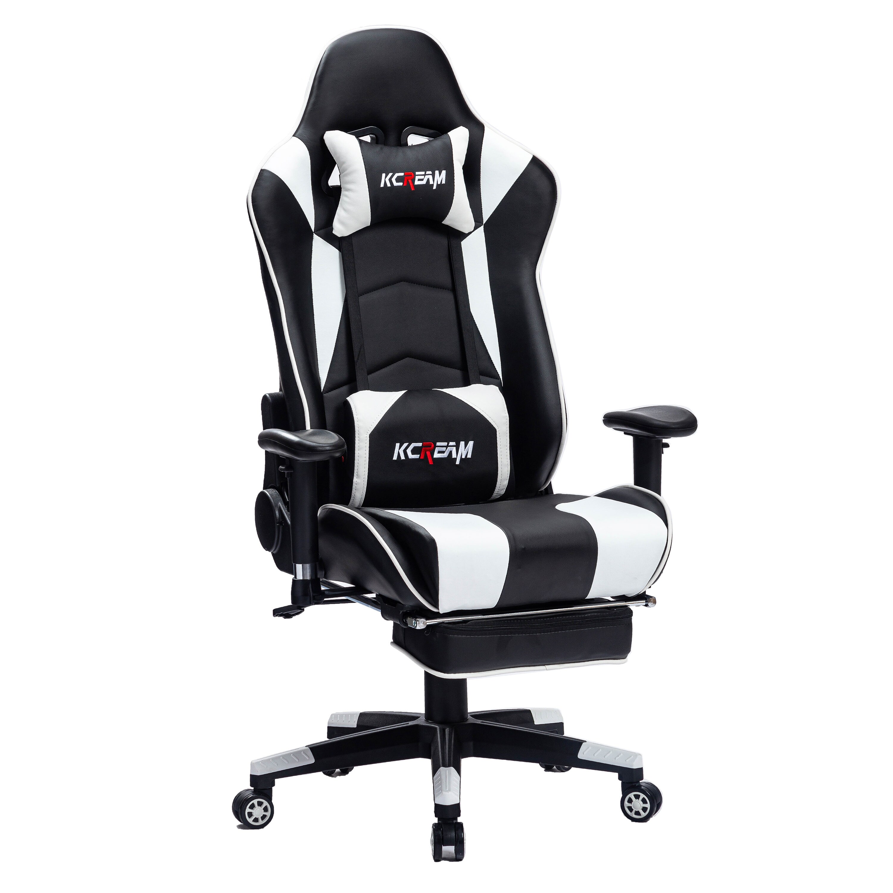 Gamer Gear Gaming Office Chair with Extendable Leg Rest, White and Black  Fabric Upholstery 