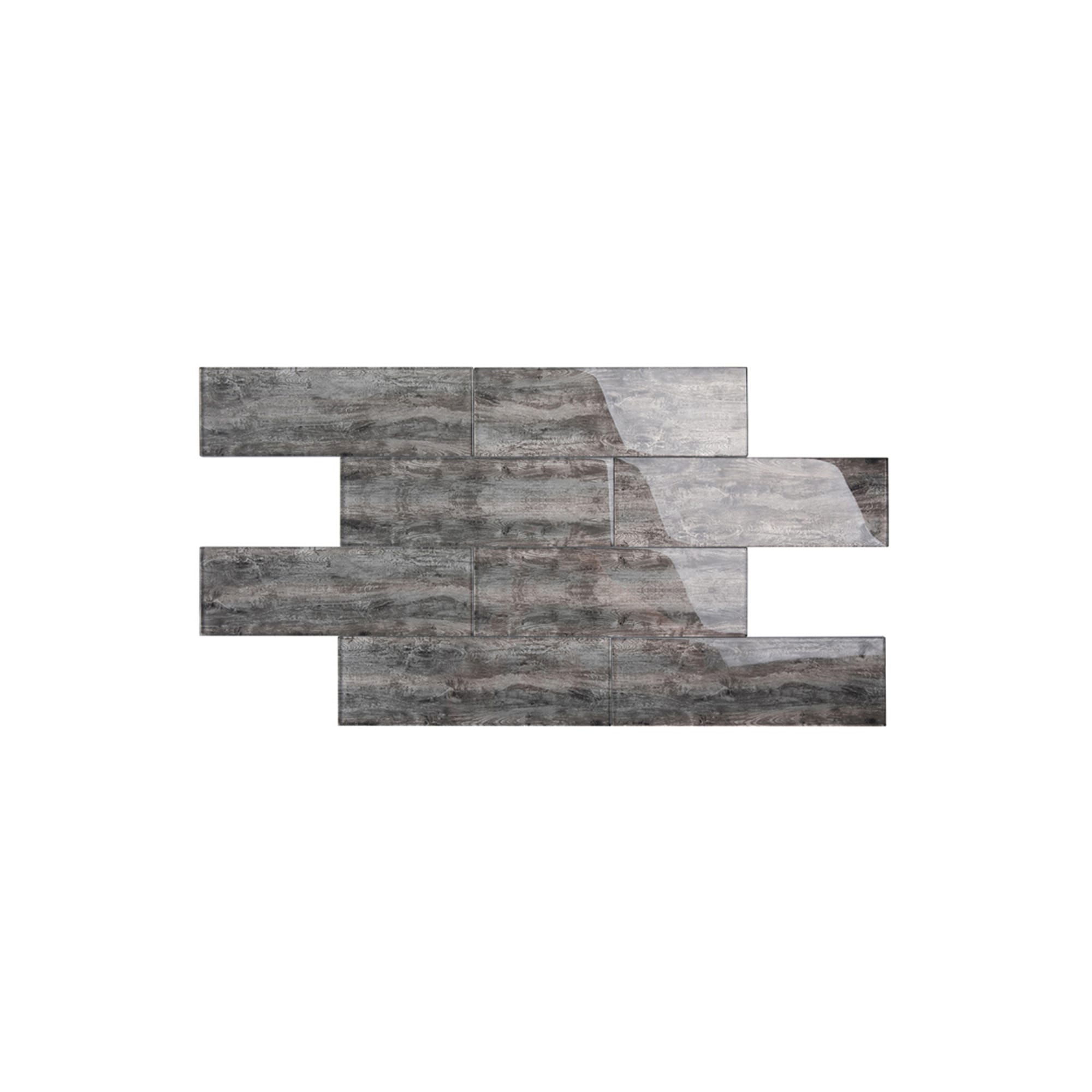 Giorbello (Sample) Platinum Oak 4-in x 12-in Glossy Glass Wood Look Wall Tile