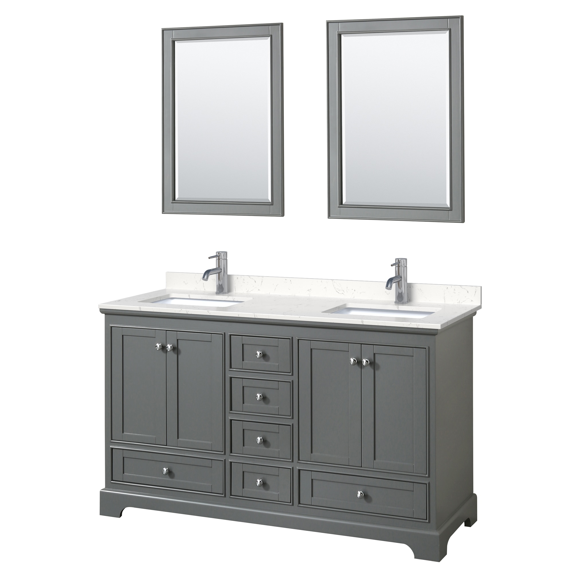 Wyndham Collection WCS202060DKGC2UNSM24 Deborah 60-in Dark Gray with Polished Chrome Trim Undermount Double Sink Bathroom Vanity with Carrara Cultured Marble Cultured Marble Top (Mirror Included)