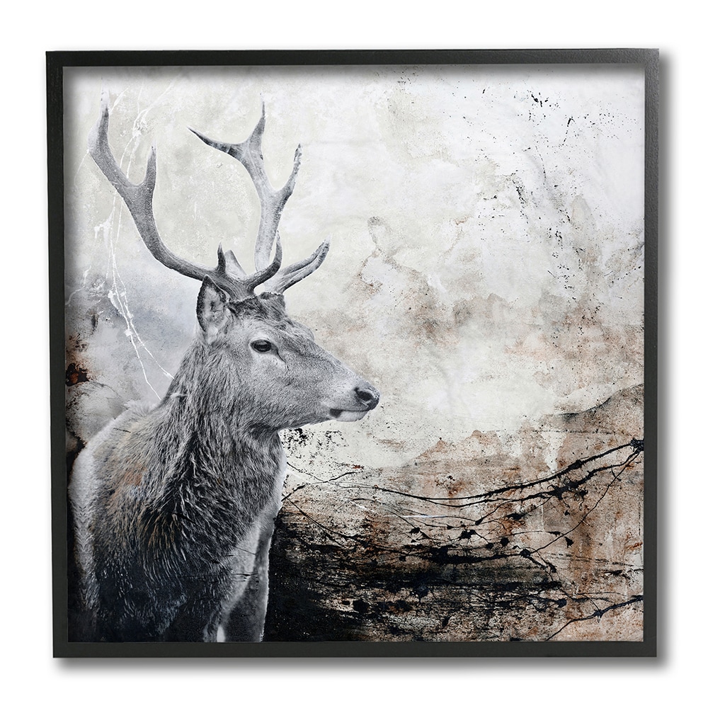 Stupell Industries AC-697-FR-12X12 Elk Antler Portrait Rustic Abstract Landscape Design Fabrikken Framed 12-in H x 12-in W Abstract Print