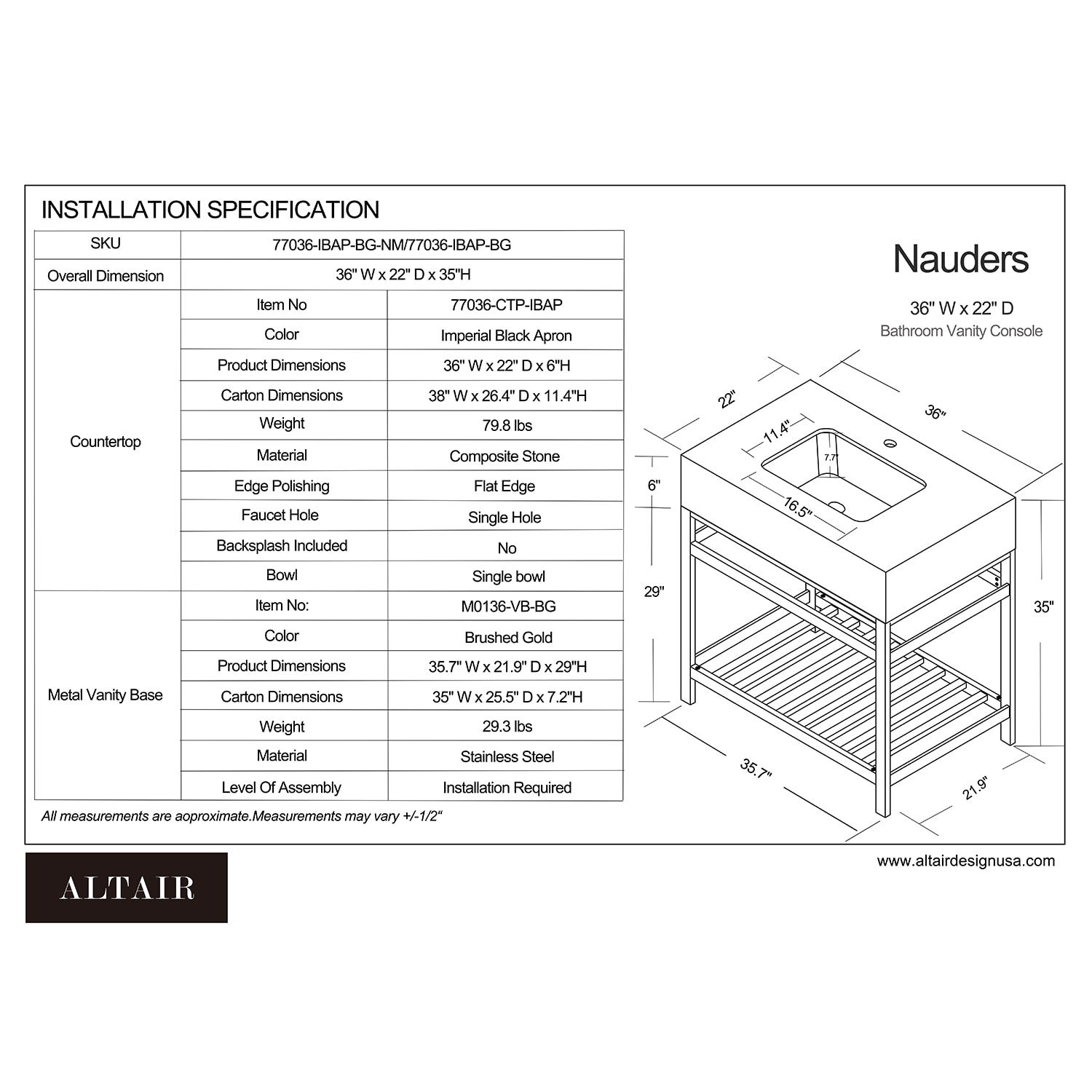 Altair 77036-IBAP-BG-NM Bath-Vanity-Combo - View #10