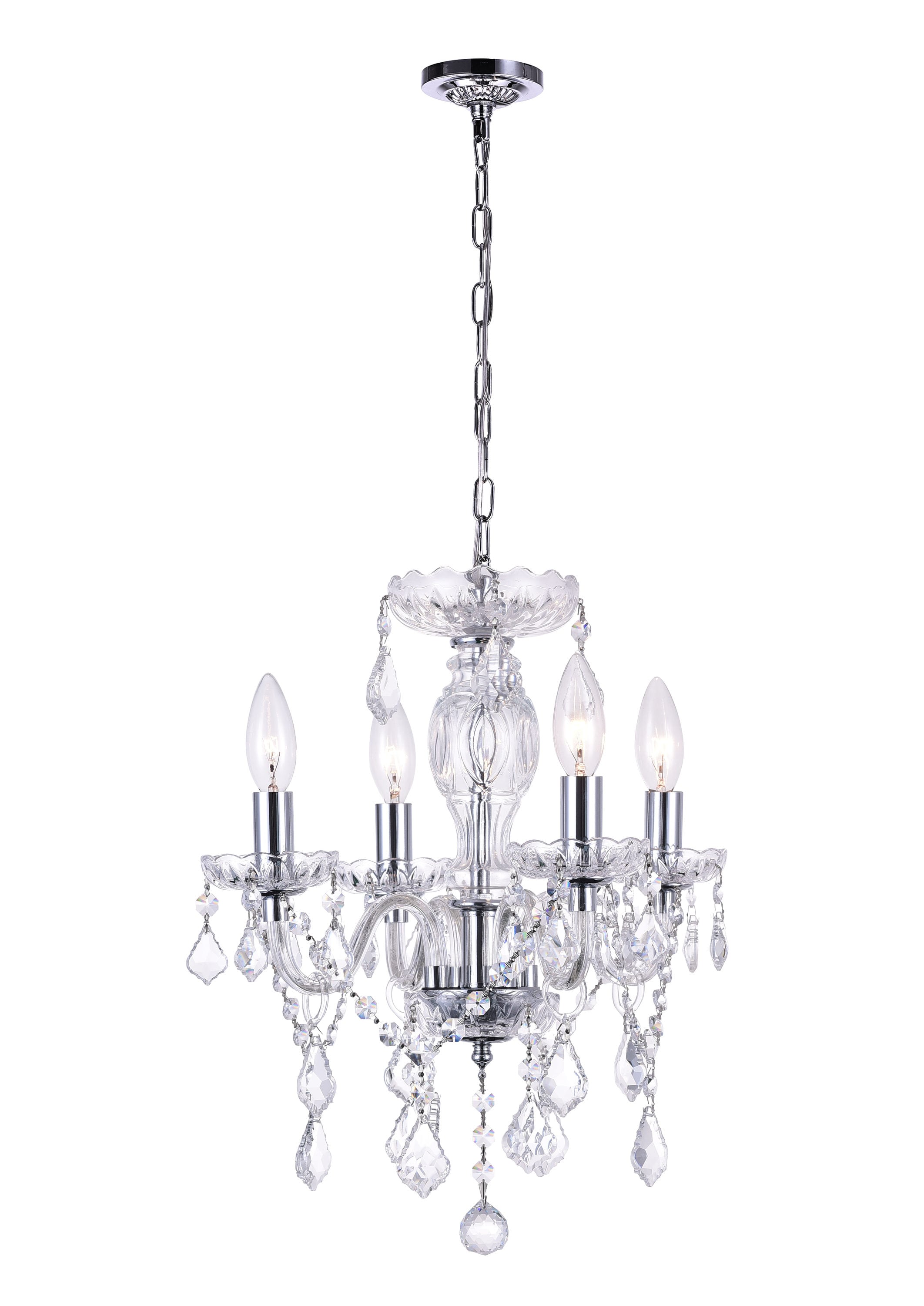 CWI Lighting 8276P14C-4 (CLEAR) Princeton 4-Light Chrome Traditional Damp Rated Chandelier