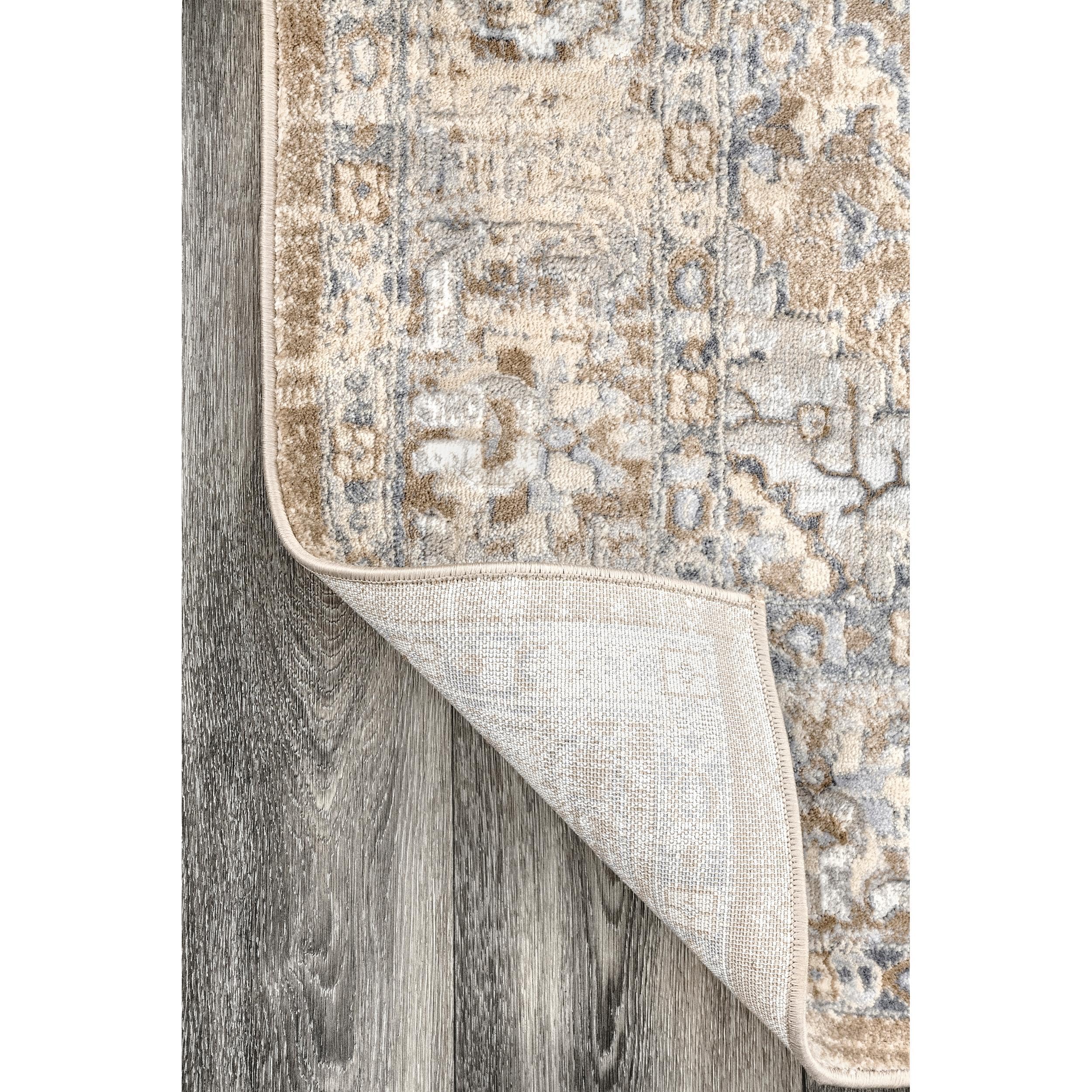 Beige and Gray Synthetic Medallion Rectangular Area Rug