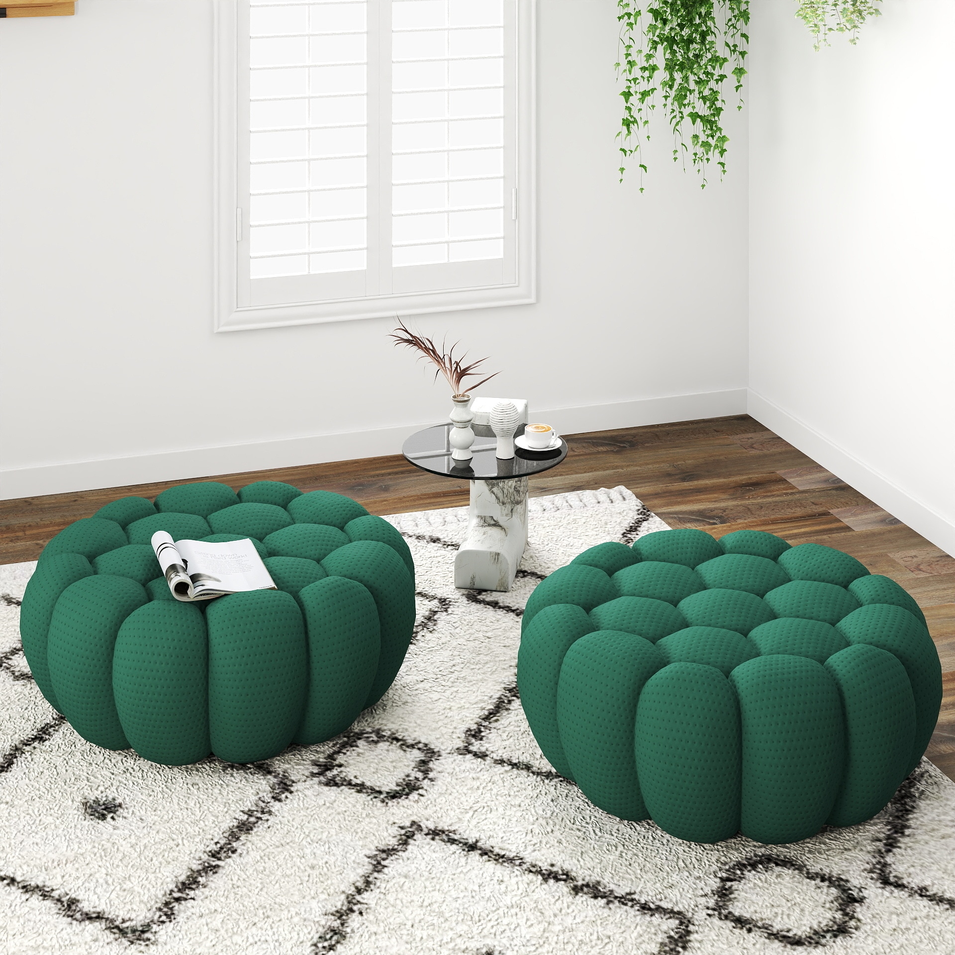 BuotiqHom DH-SF44-133GN Casual Green Round Ottoman