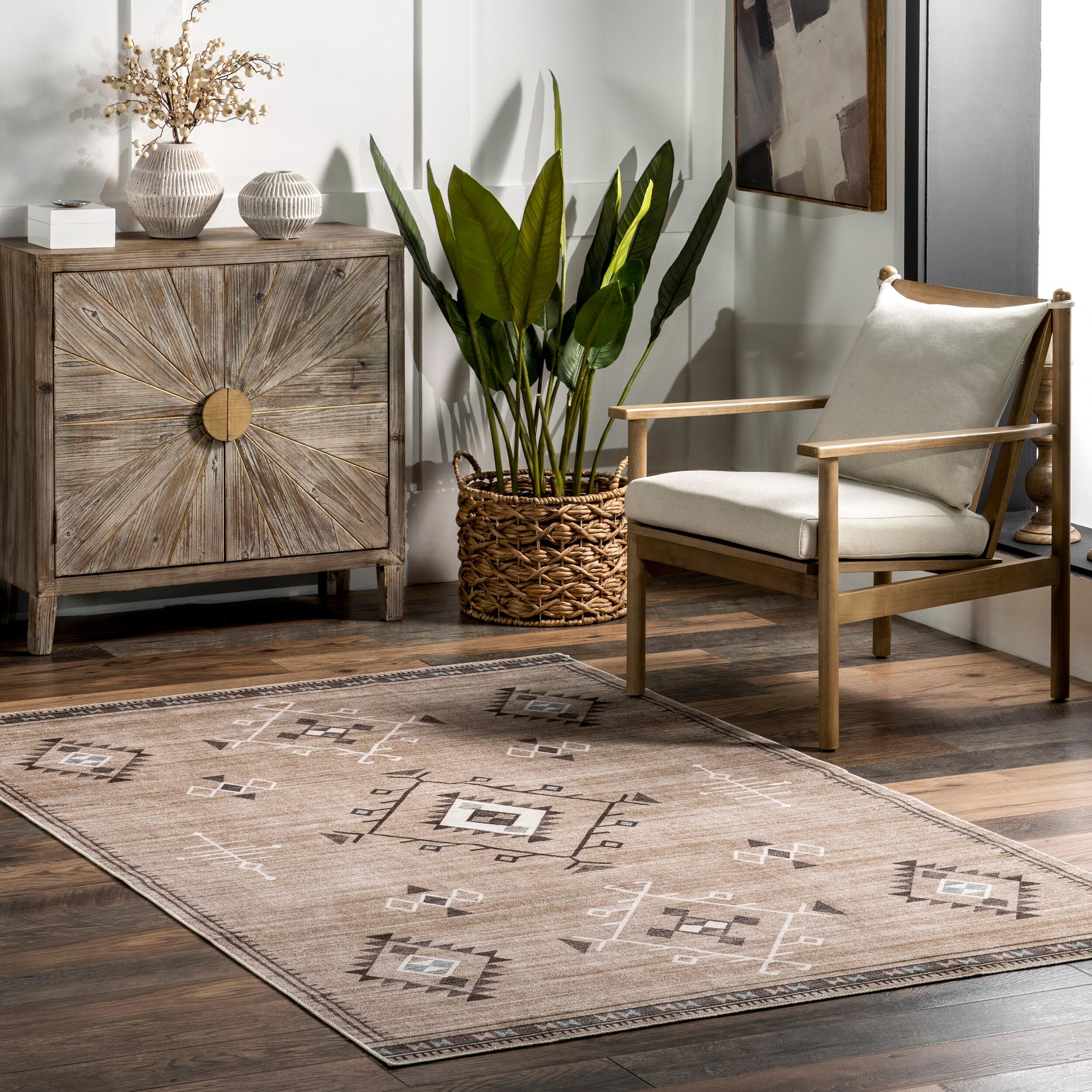 nuLOOM 200BIVL30F-406 Shenai SplashGuard Machine Washable 4ft. x 6ft. Taupe Area Rug