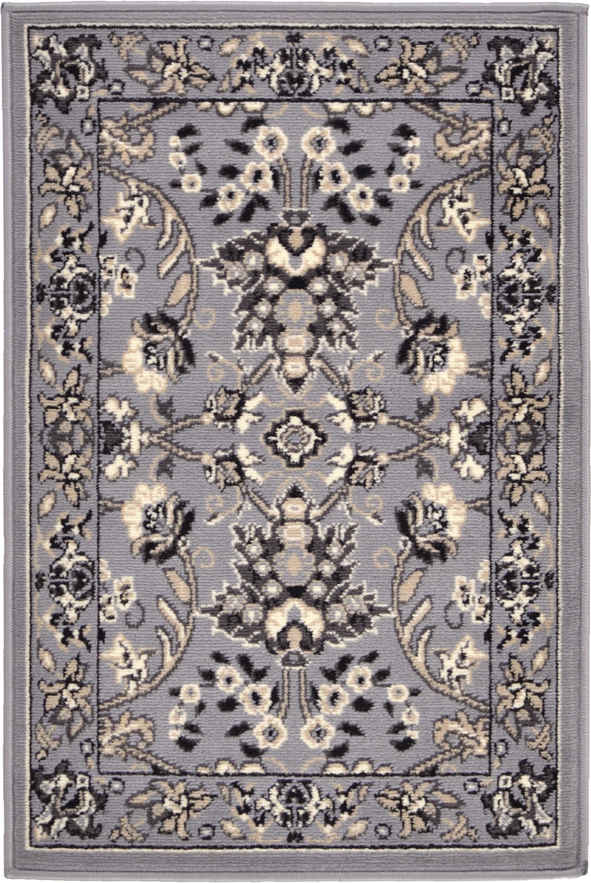 Unique Loom 3119199 Washington Sialk Hill 2 x 3 (ft) Loomed Polypropylene Gray/Ivory Rectangular Indoor Floral/Botanical Vintage Area rug