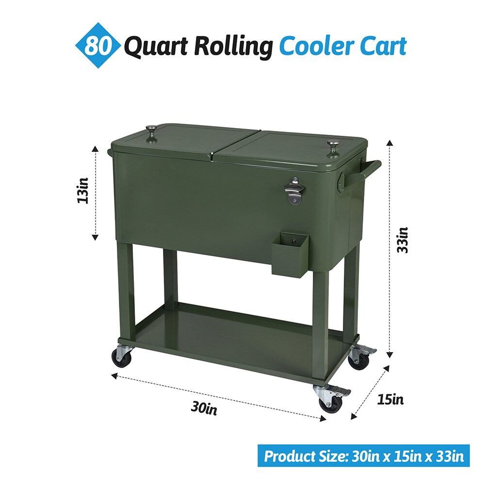 UPHA Insulated Steel Beverage Cooler Cart - 80 Quart Capacity, Green  Finish, Long Term Storage, Rolling Wheels - Perfect for Outdoor Parties and  BBQs in the Beverage Coolers department at