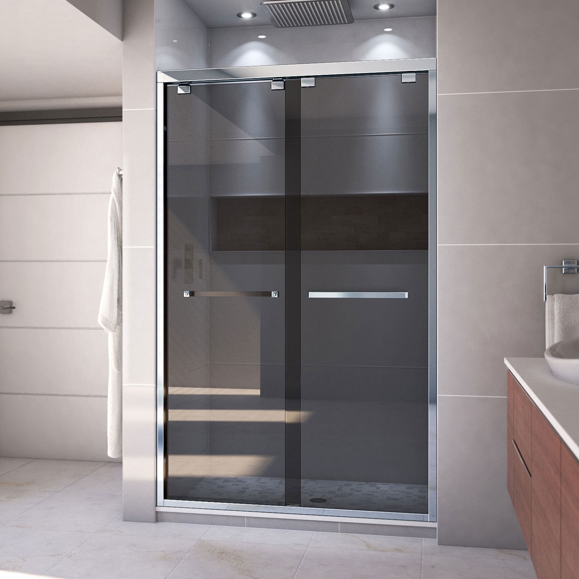 DreamLine SHDR-164876G-01 Encore Chrome 44-in to 48-in W x 76-in H Semi-frameless Bypass Sliding Shower door 5/16-in Thick Smoke gray Glass