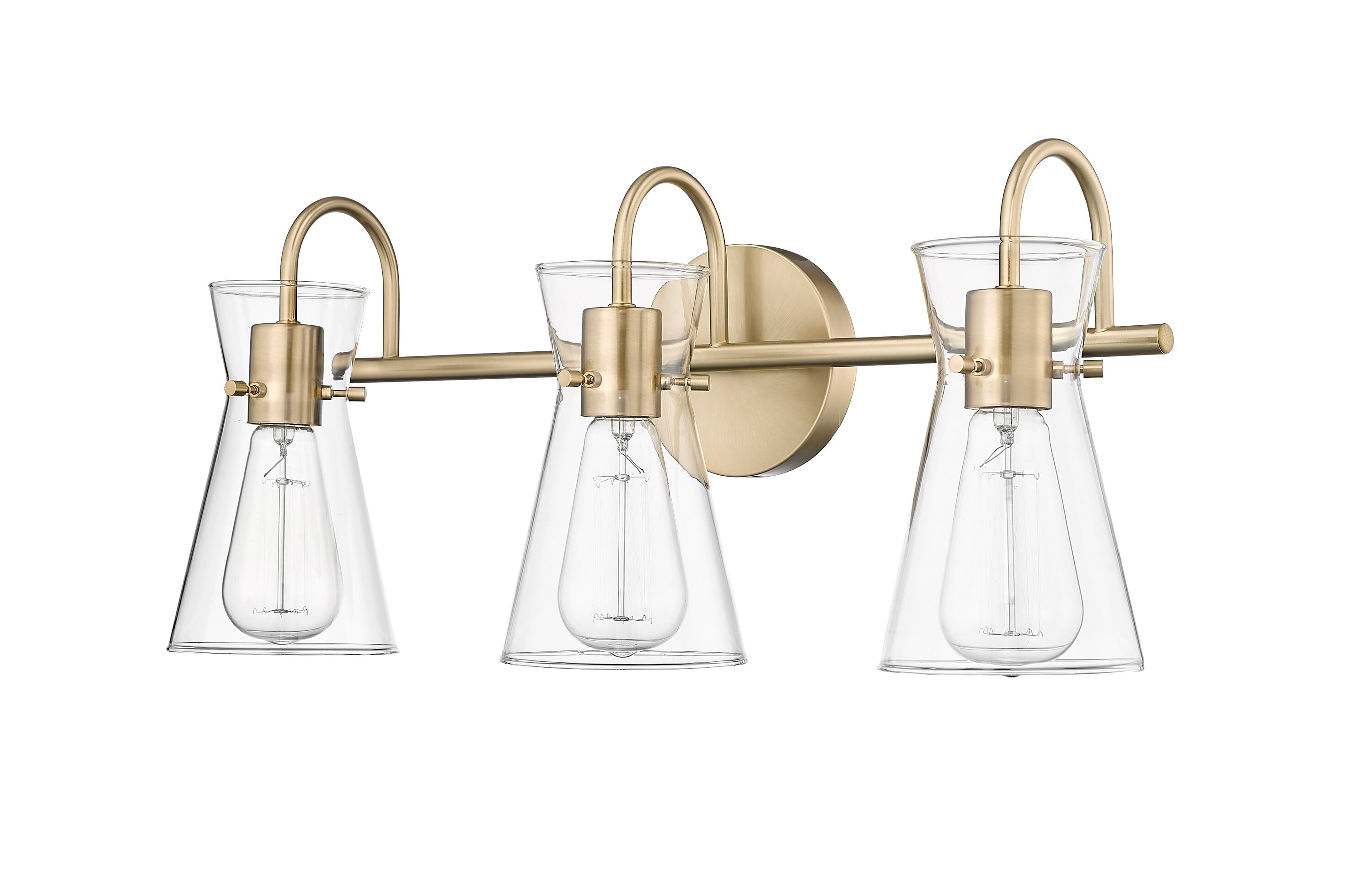 Modern Gold 3-Light Vanity Fixture with Clear Glass Shades