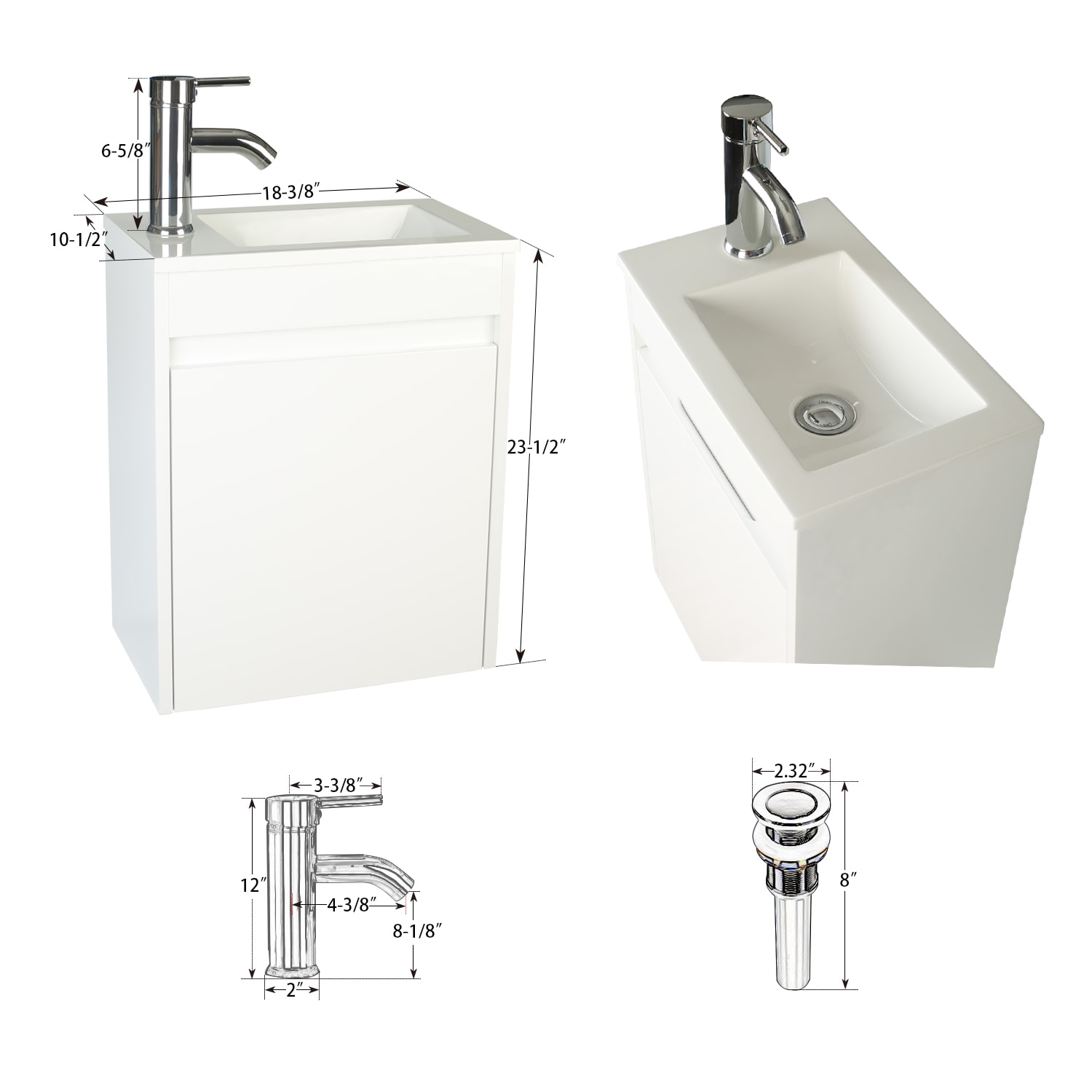 CASAINC 16-in White Single Sink Bathroom Vanity with White Wood Top ...
